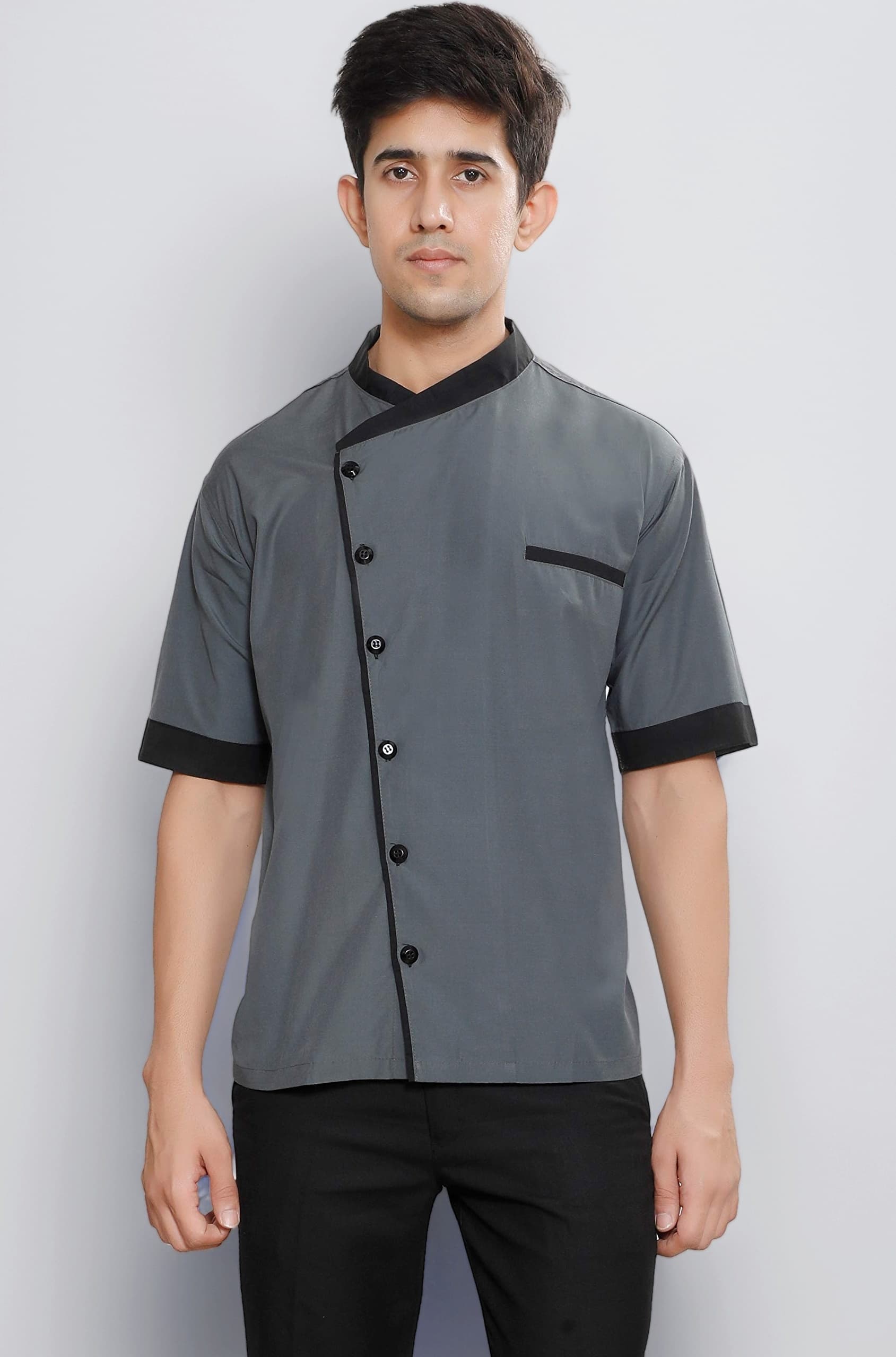 Men Waiter, Hotel Staff, Catering Uniform Shirt, Chef Style, Grey, Size