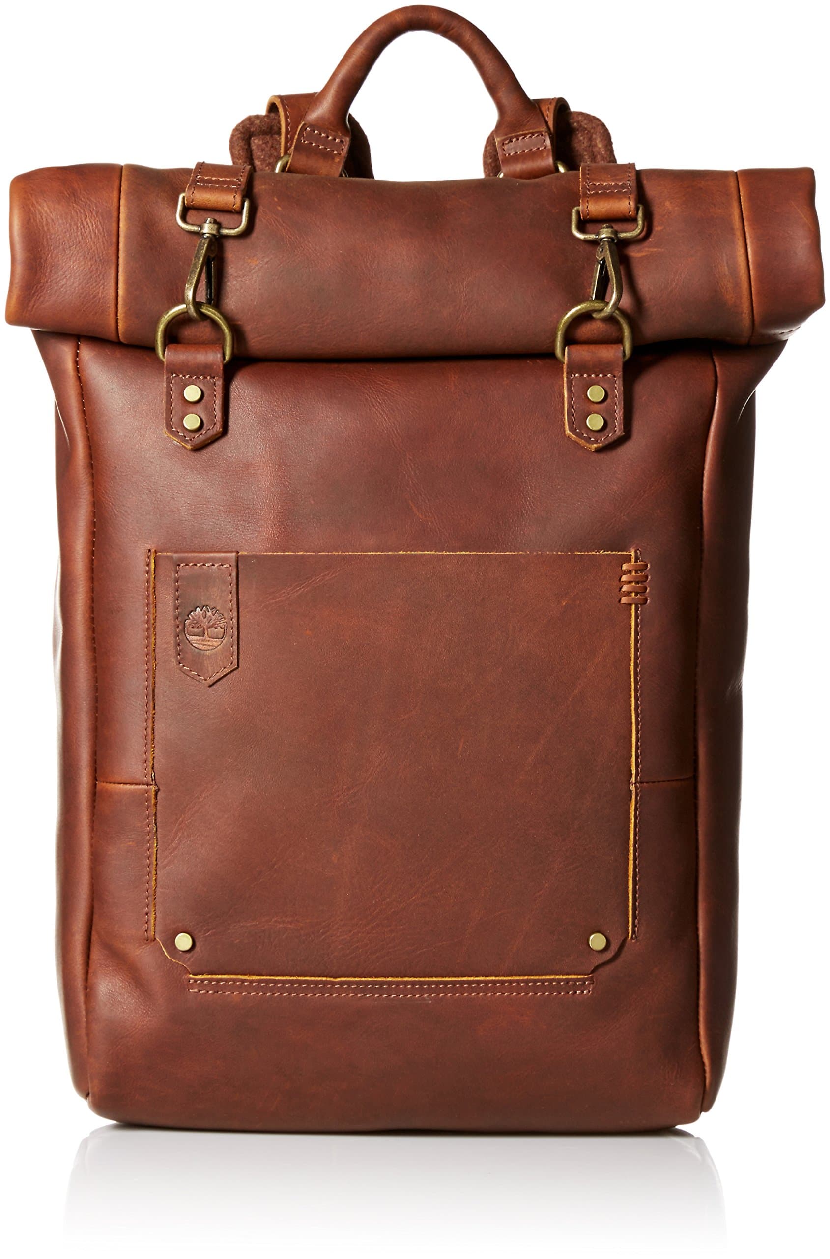 Timberland Men's Walnut Hill Genuine Leather Roll Top Backpack, Dark Brown, One Size