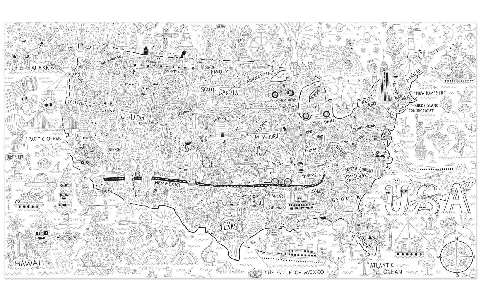 PIRASTA Lets Color America 39 x 22 Folded (Great for Kids, Adults, Classrooms, Care Facilities and Families) Hang on Wall or Floor, Recycle Content Paper, Vegetable Ink