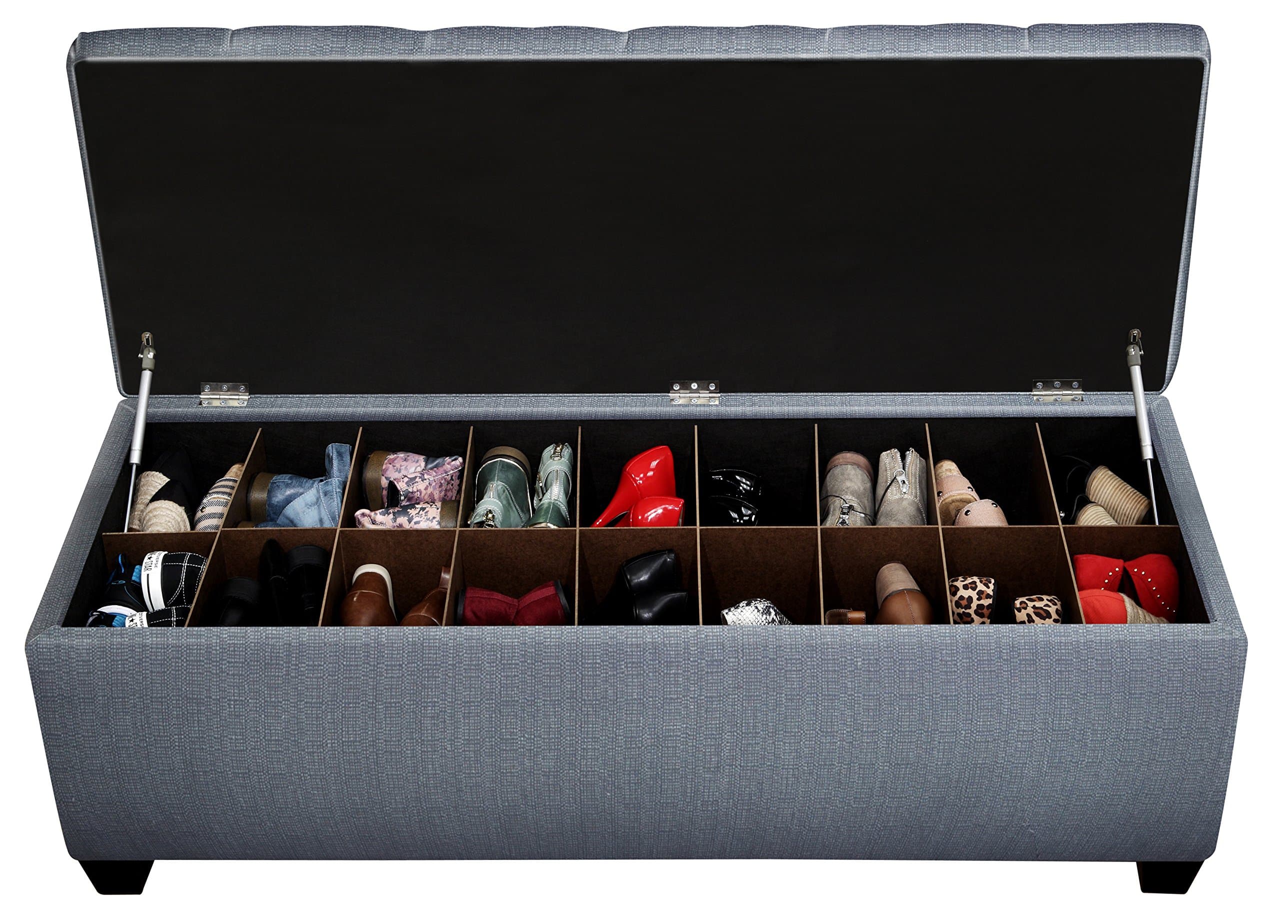 MJL Furniture Designs The Sole Secret Bay Blue Diamond Tufted Shoe Storage Bench, Medium