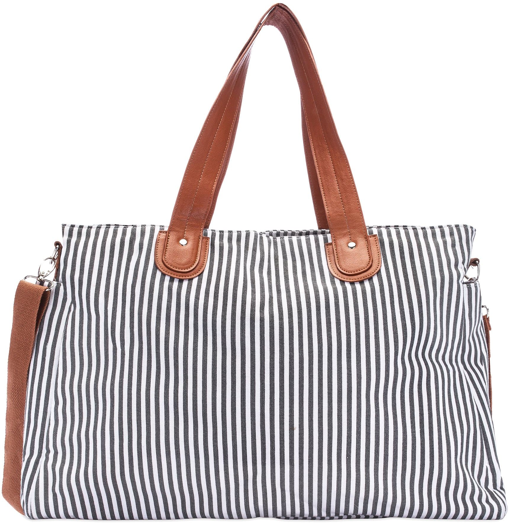 Diaper Tote by Elibag - Large Weekender Tote, Cute French Stripe Baby Diaper Bag Organizer