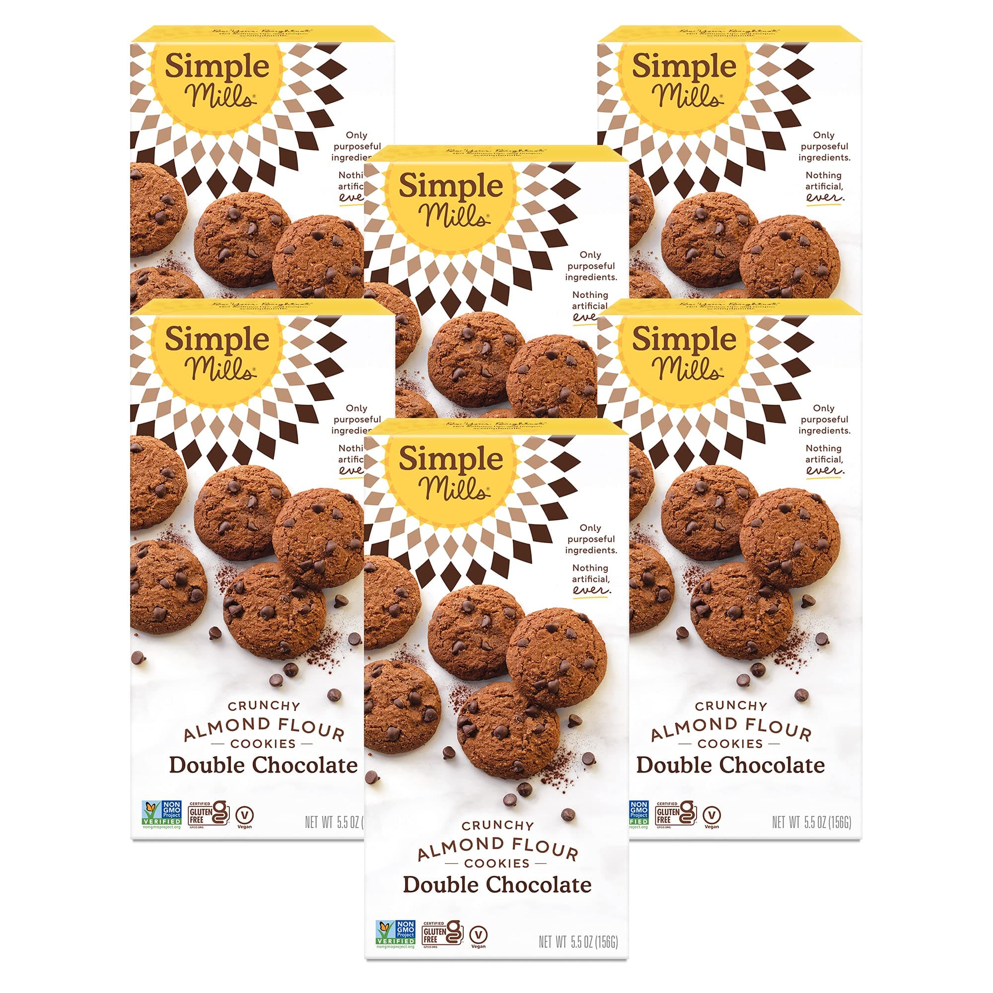 Almond Flour Double Chocolate Chip Cookies, Gluten Free and Delicious Crunchy Cookies, Organic Coconut Oil,Made with whole foods, 5.5 Ounce (Pack of 6)(Packaging May Vary)