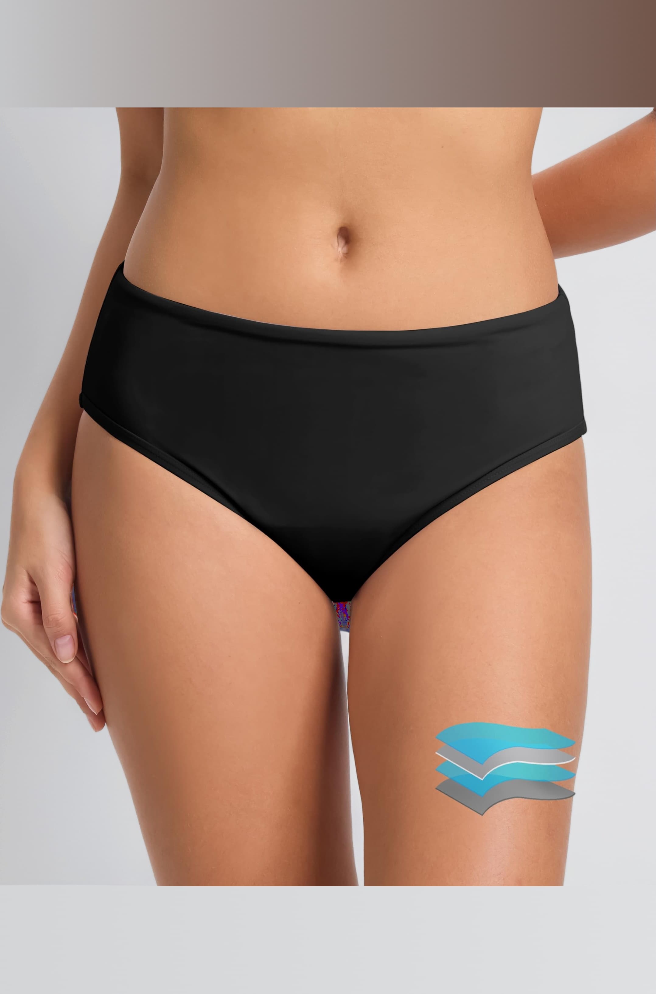 Beautikini Period Swimwear Bottoms Menstrual Leakproof Bikini Bottoms High Waisted Bathing Suit Bottoms for Girls, Women, Black, X-Small