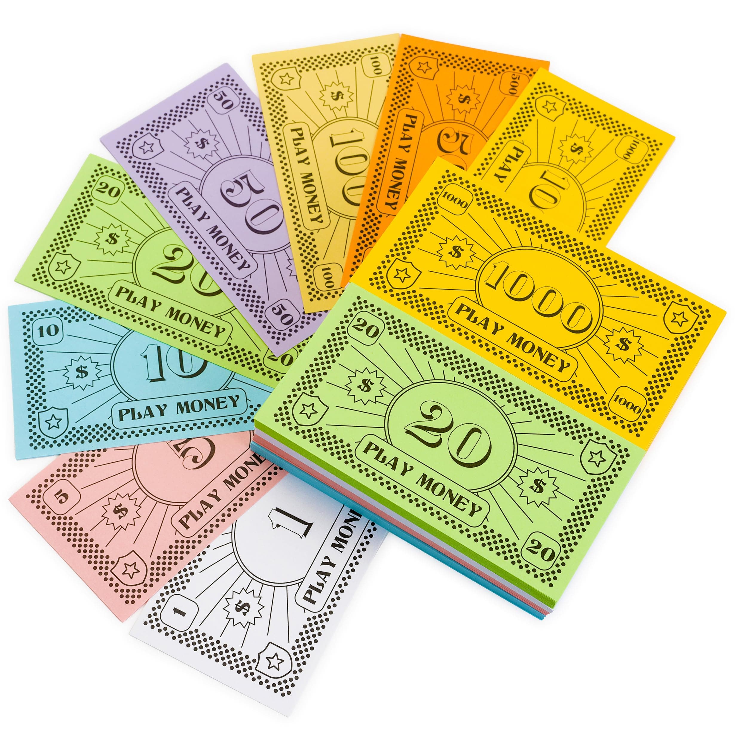 Opoly Play Money – 800Pcs Fake Currency for Board Games – 100 of Each Bill in 8 Denominations – $1, $5, $10, $20, $50, $100, $500, & $1000 - Paper Pretend Play Cashier