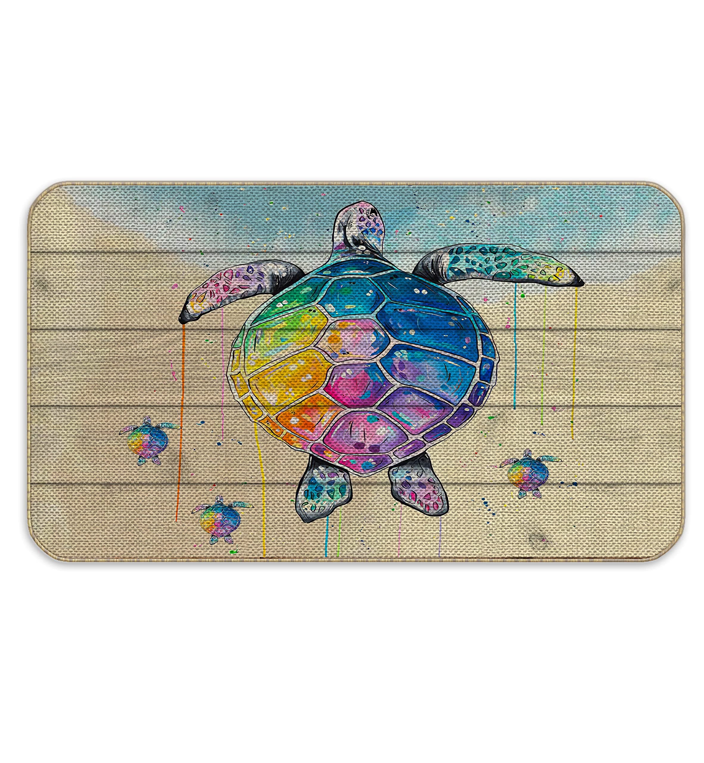 Summer Sea Turtle Themed Doormat for Lake House Porch Front Entrance, 17 x 30 Inch, Summer Vintage Sea Turtle Entryway Door Mat Decor, Bedroom Non-Slip Rubber Backing, Sea Turtle Lover Gift