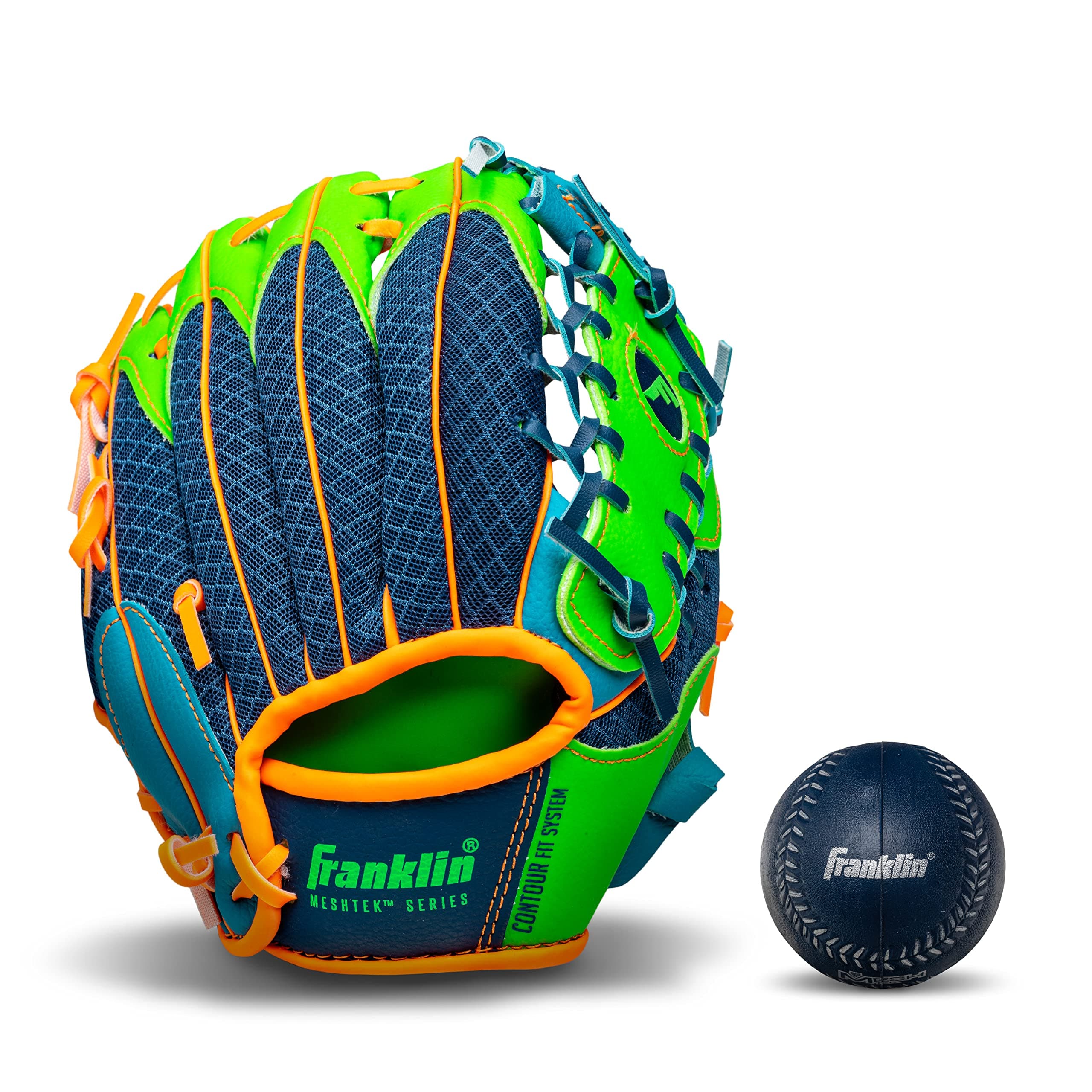 Kids Baseball Glove + Foam Ball Sets - Meshtek Youth Teeball Gloves for Kids + Toddlers - Left + Right Hand Throw - 9.5" Inch