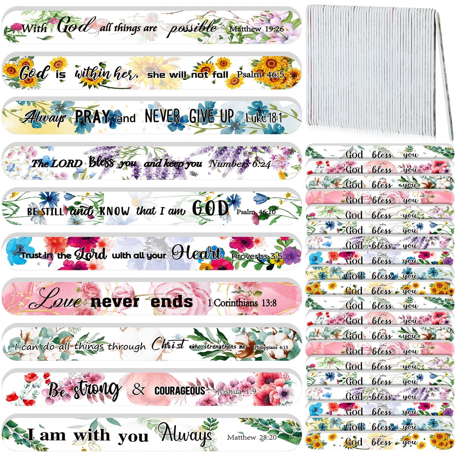 50 Pack Christian Gifts for Women Scripture Mini Nail Files Christian Party Favors Bible Verse Emery Boards Religious Faith Small Gifts for Teacher Mother Employee Staff Coworkers Office