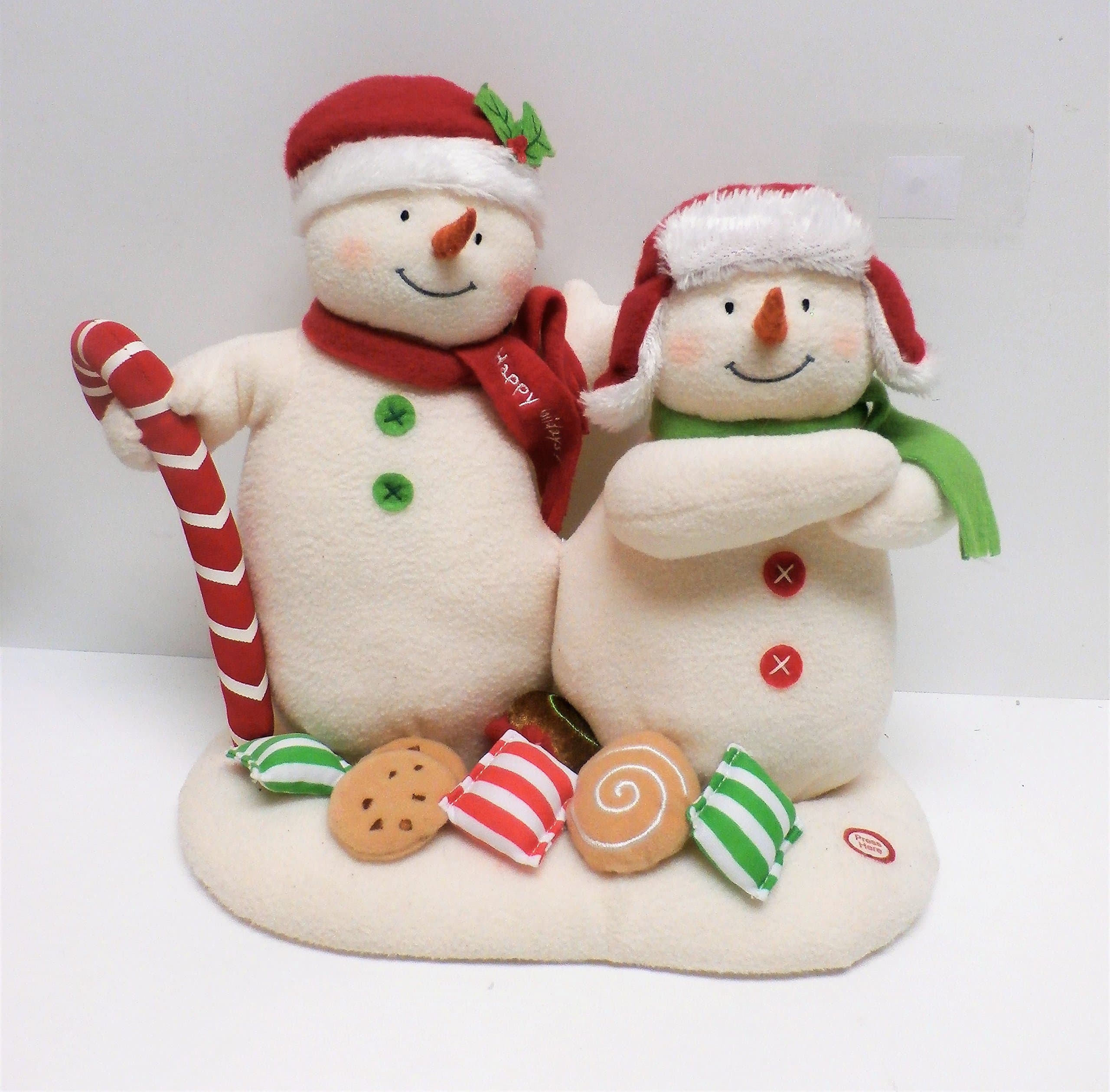 2008 Hallmark Jingle Pals Seasons Treatings Musical Dancing Singing Snowmen with Christmas Candy Cane