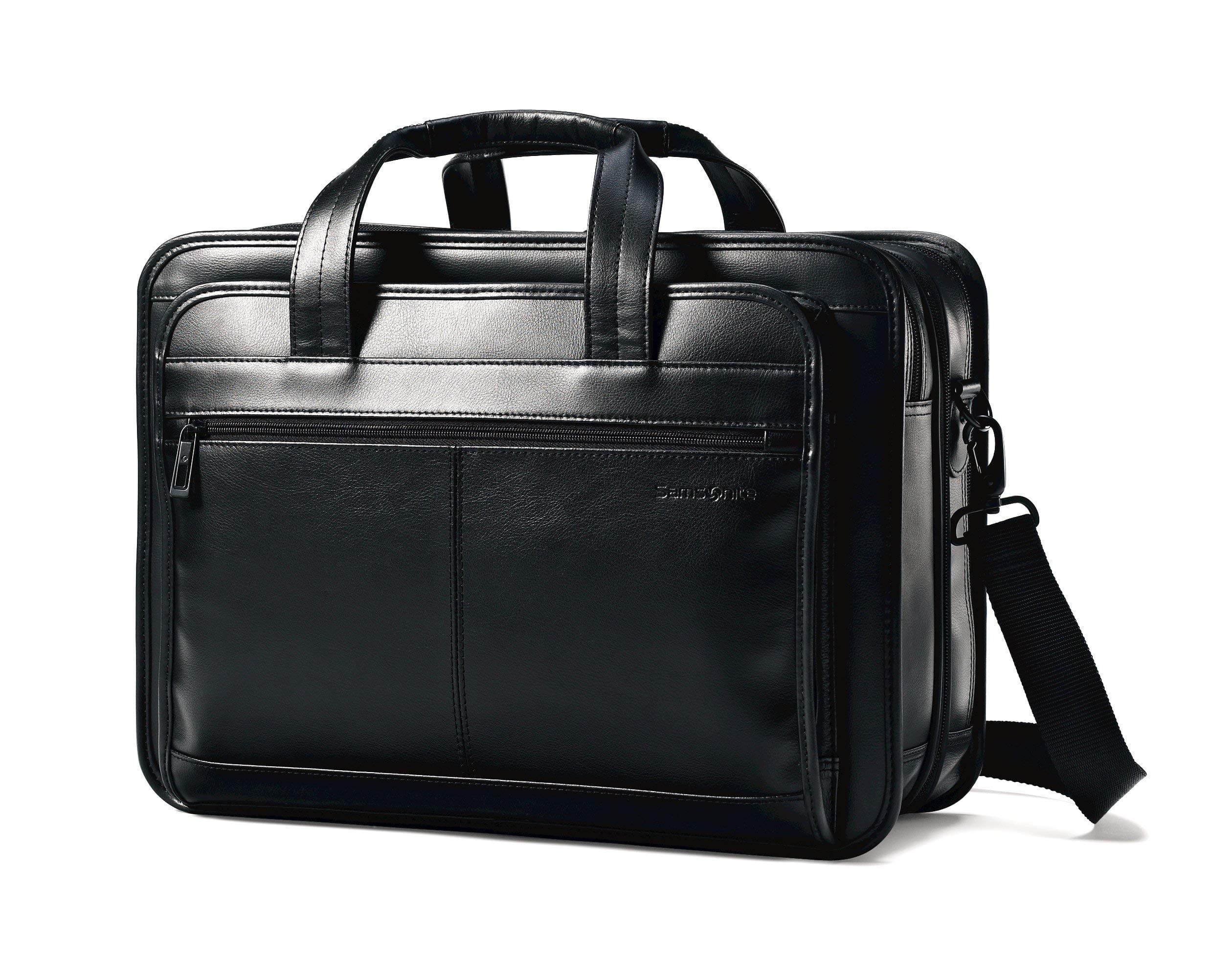Leather Expandable Briefcase, Black, One Size