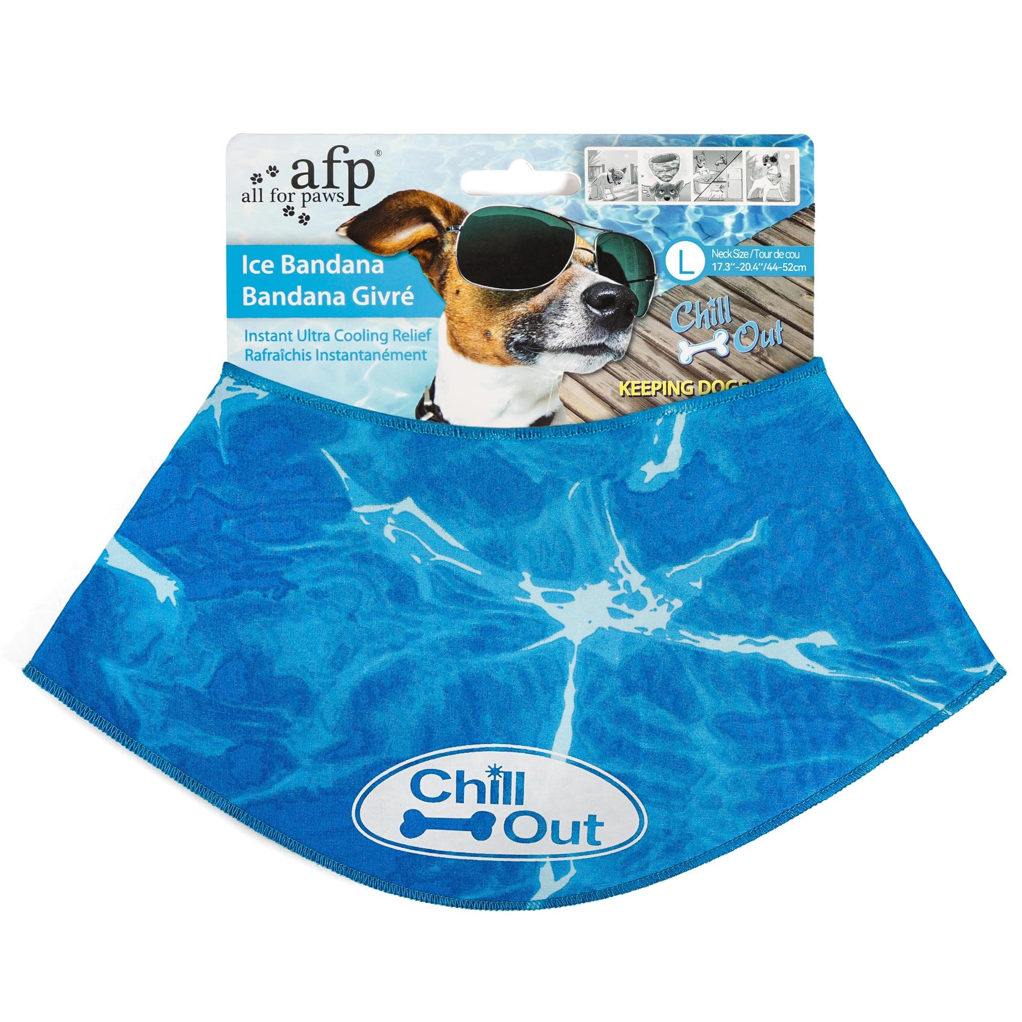 ALL FOR PAWS Dog Cooling Bandana, Cooling Bandanas for Large Dogs, Ice Dog Bandanas, Cooling Neck Wraps for Dogs, Chill Out Blue Neck Cooler (L)