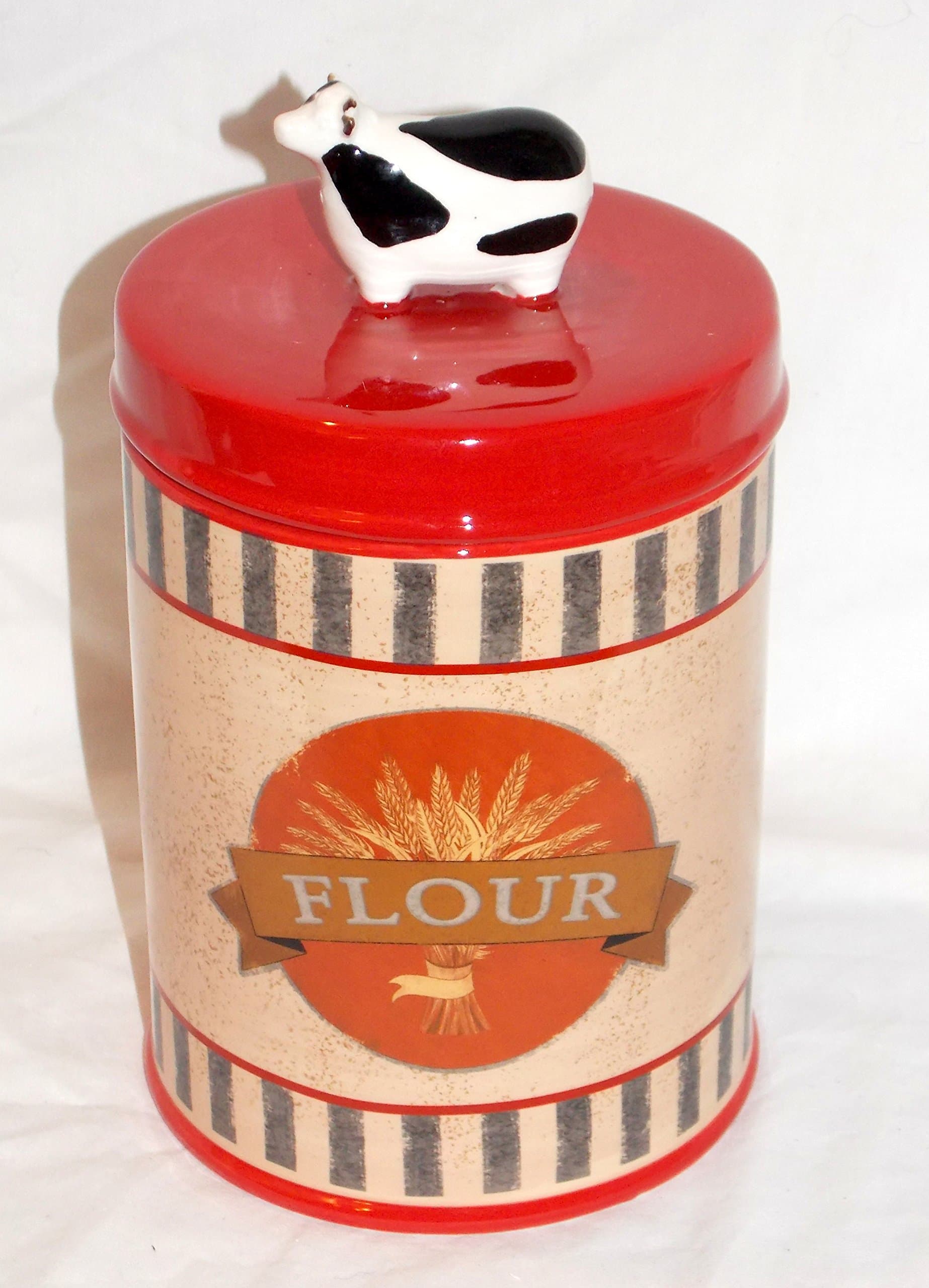 NEW 8.5" CERAMIC COW LID WHEAT STRAW FLOUR VINTAGE LOOK CANISTER STORAGE CONTAINER JAR HOLDER