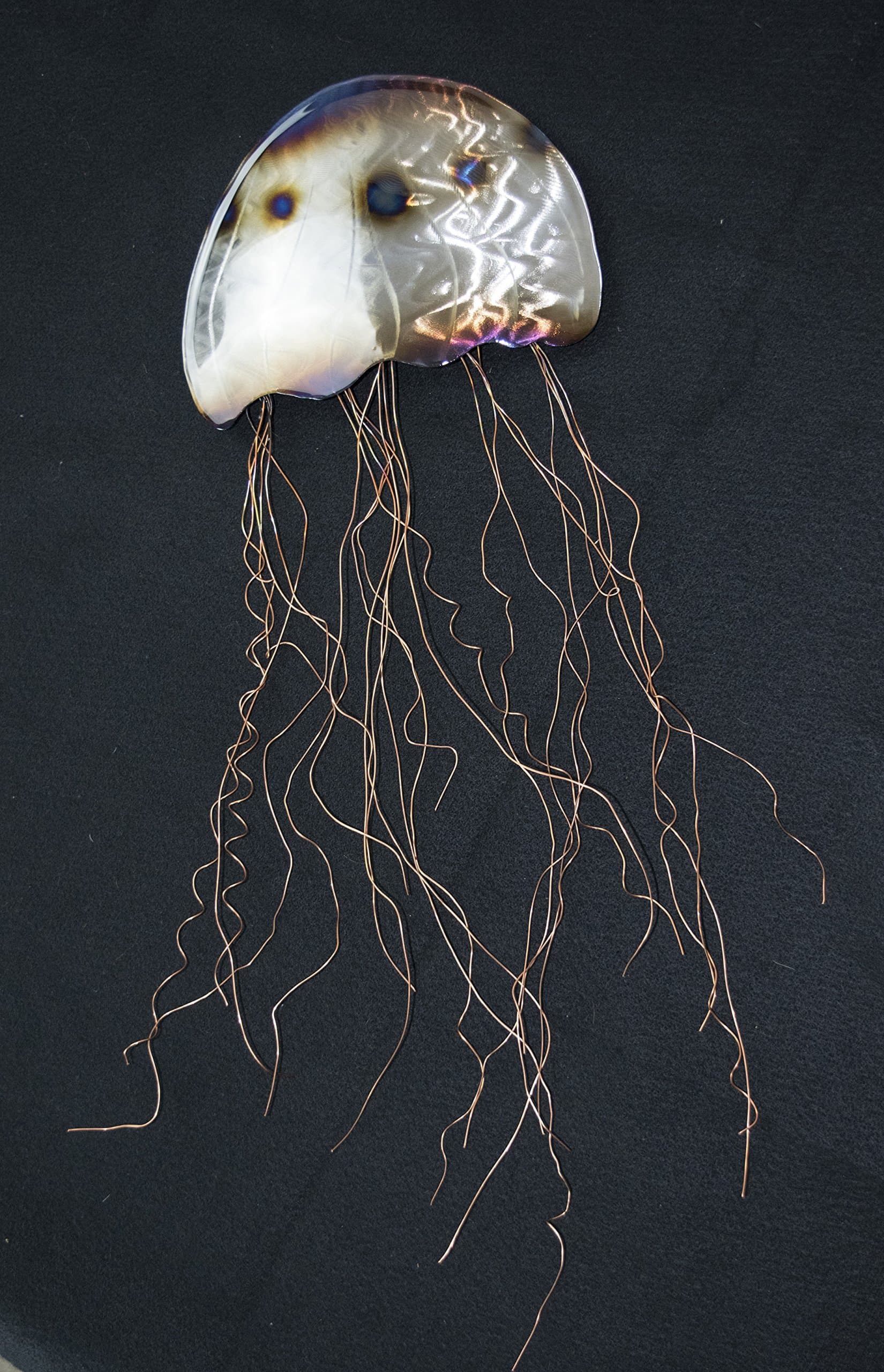 Jellyfish metal wall sculpture Jelly Fish Art with Copper wire tentacles.