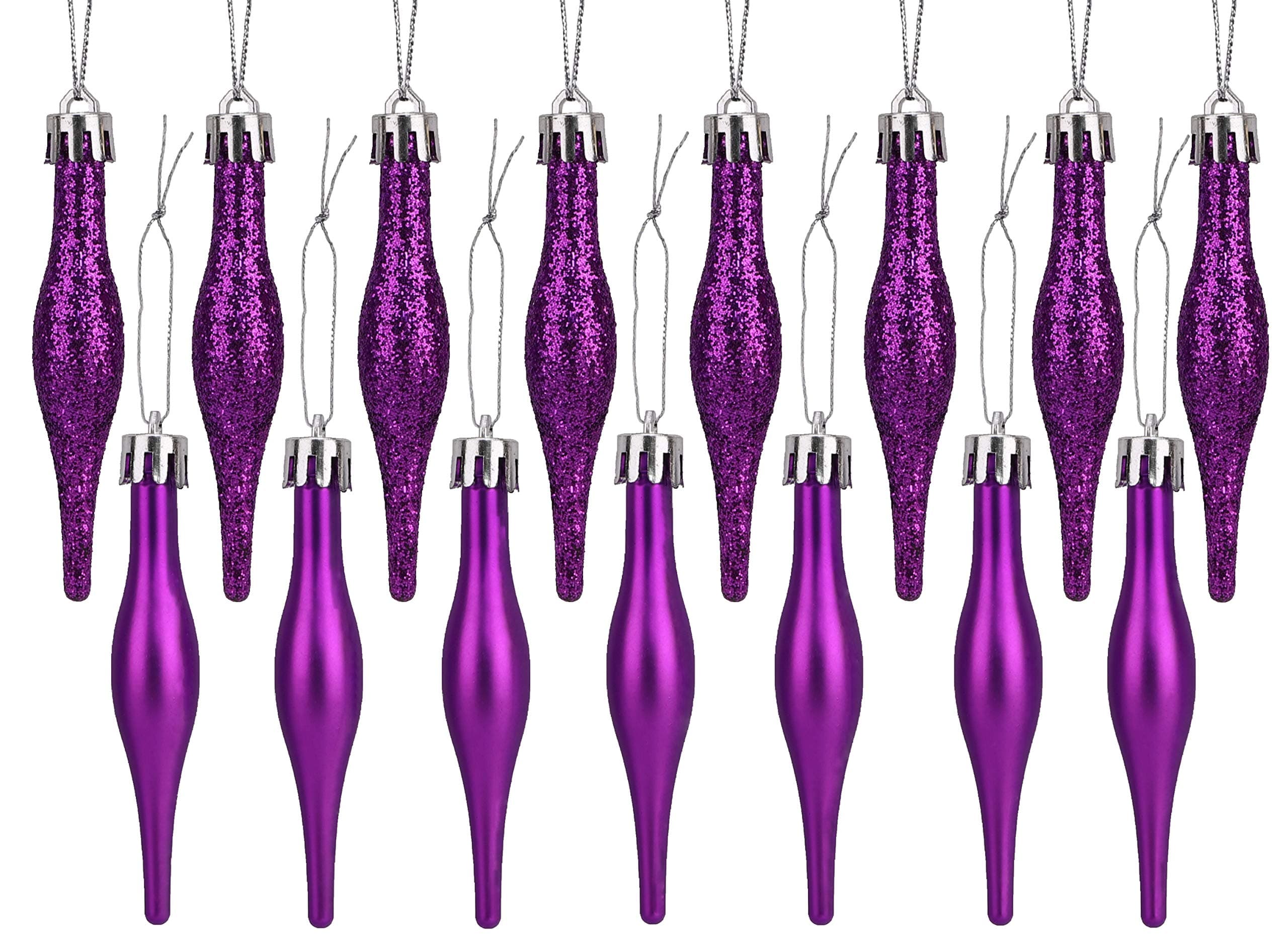 Christmas Concepts® Pack Of 15-8.5cm, 85mm (3.4") Droplet Baubles - Matte & Glitter Design - Christmas Baubles (Purple)