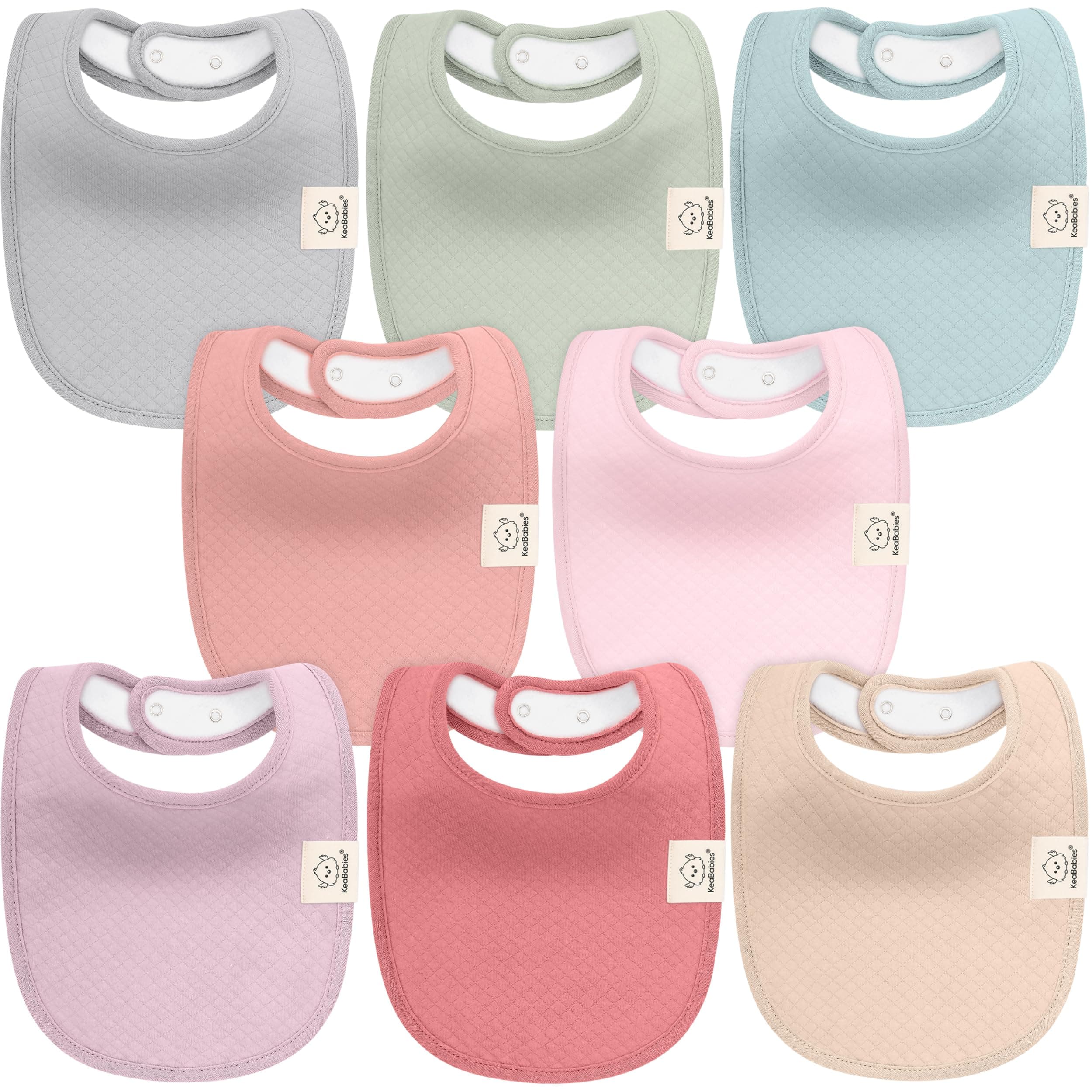 KeaBabies 8-Pack Organic Baby Bibs for Girls, Boys - Quilted Cotton Cloth Baby Drool Bibs for Drooling and Teething Toddler, Newborn, Infant, Soft & Super Absorbent (Muted Pastel)