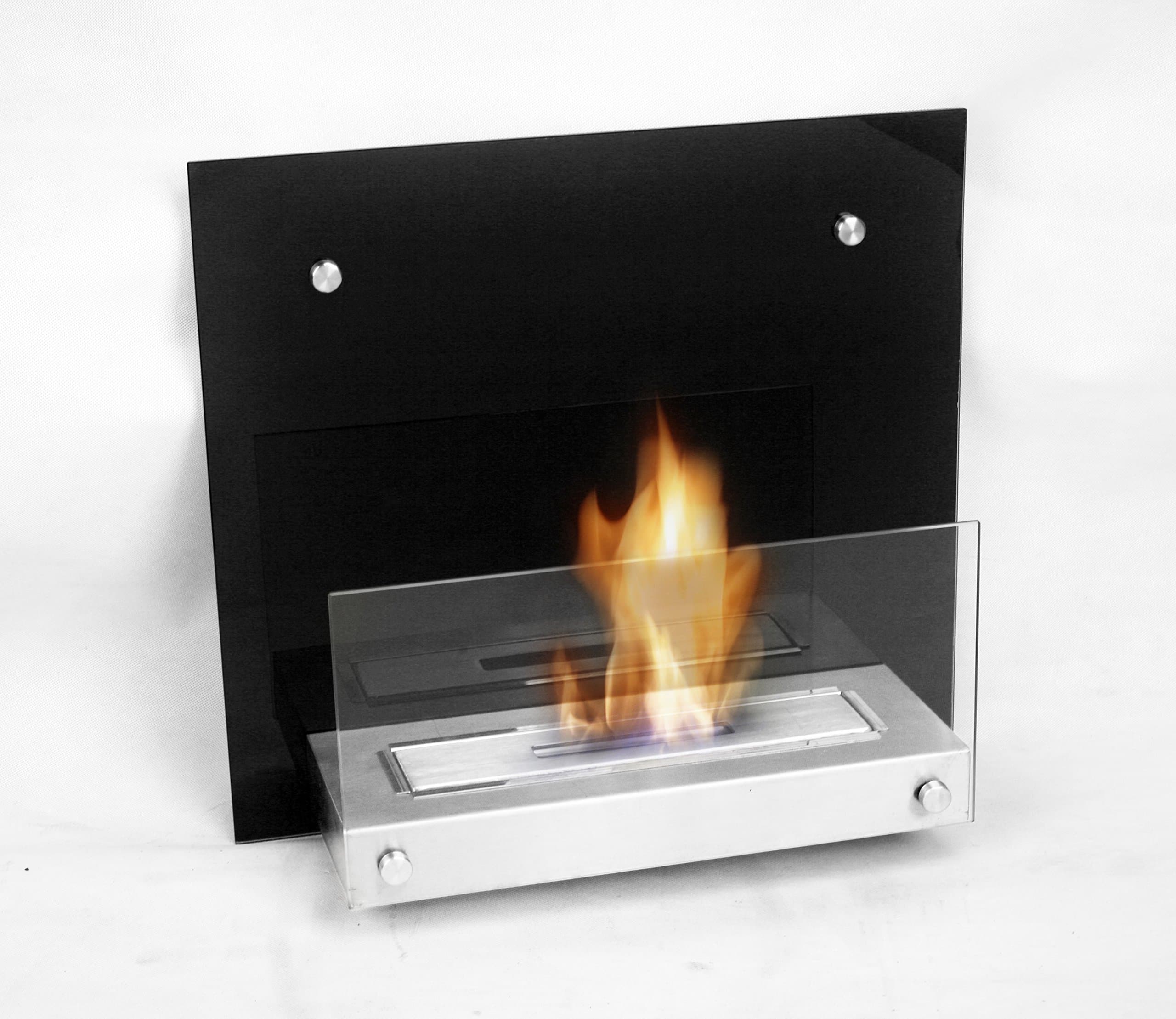 Chic Fireplaces Topeka Luxury Glass Metal Wall Mount Ventless & Uses Eco-Friendly Bio-Ethanol Fuel with Burner Insert, Gloss Black Modern & Stylish Design, Affordable & Portable Fireplace