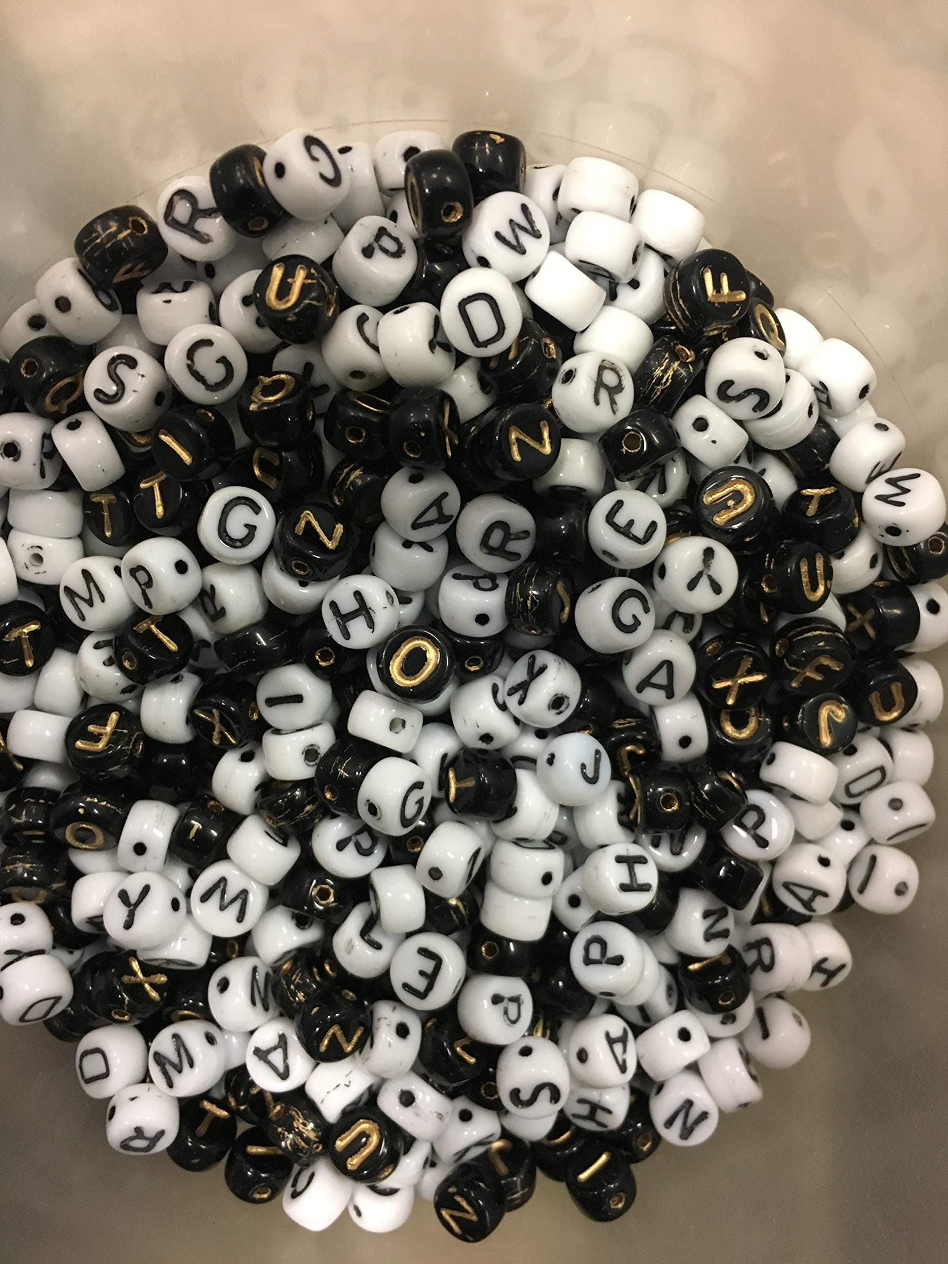 Alphabet Beads 6mm White and Black Czech Glass Beads modebeads. (Mix)