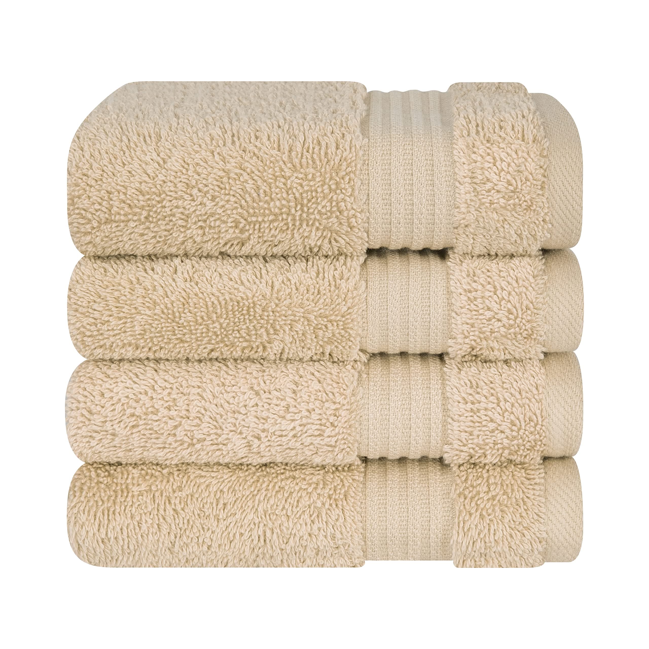 Cotton Paradise 100% Cotton Turkish Washcloth Set for Bathroom, 4 Piece Soft Absorbent Small Hand Face Towels Wash Rags, Beige