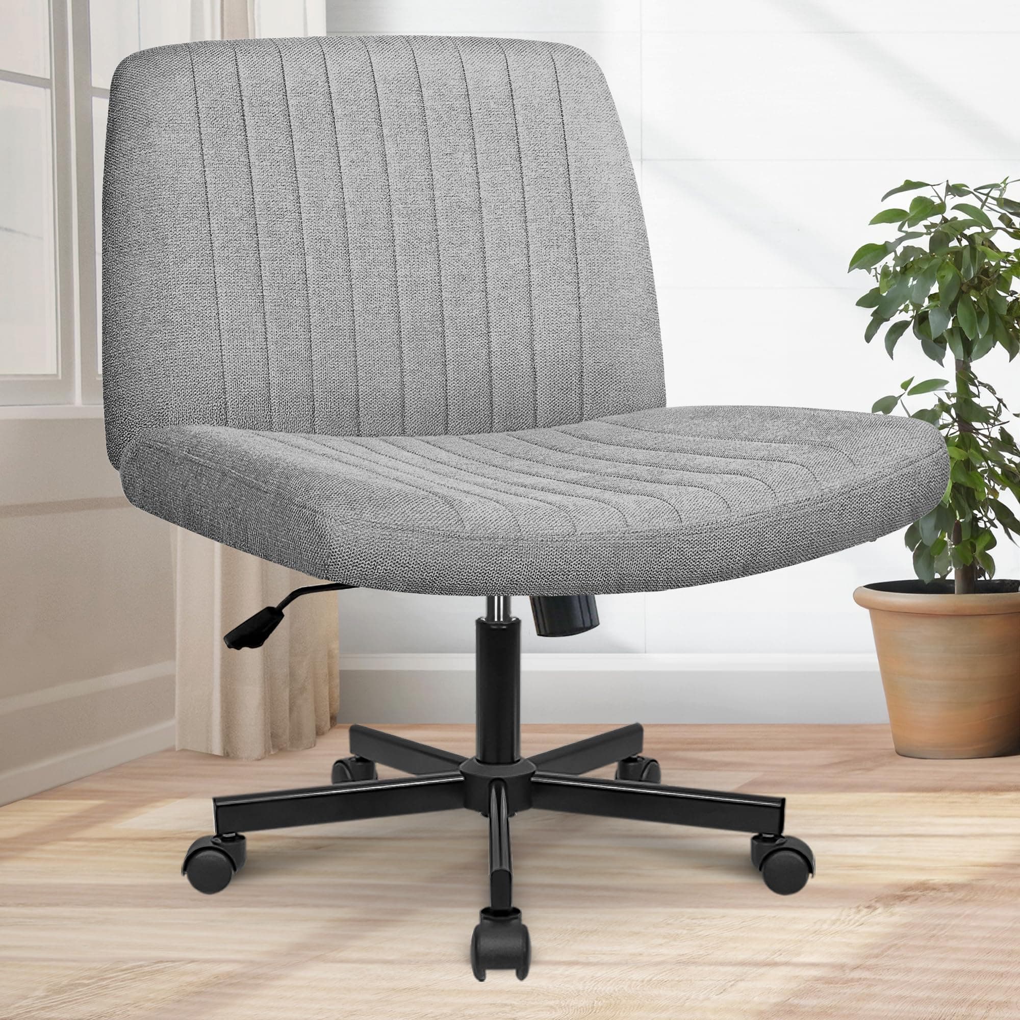 Orange Factory Criss Cross Chair Wheels Wide Cross Legged Office Desk Vanity Chair Comfy Fabric Armless Adjustable Swivel for Home Computer Task (Gray)