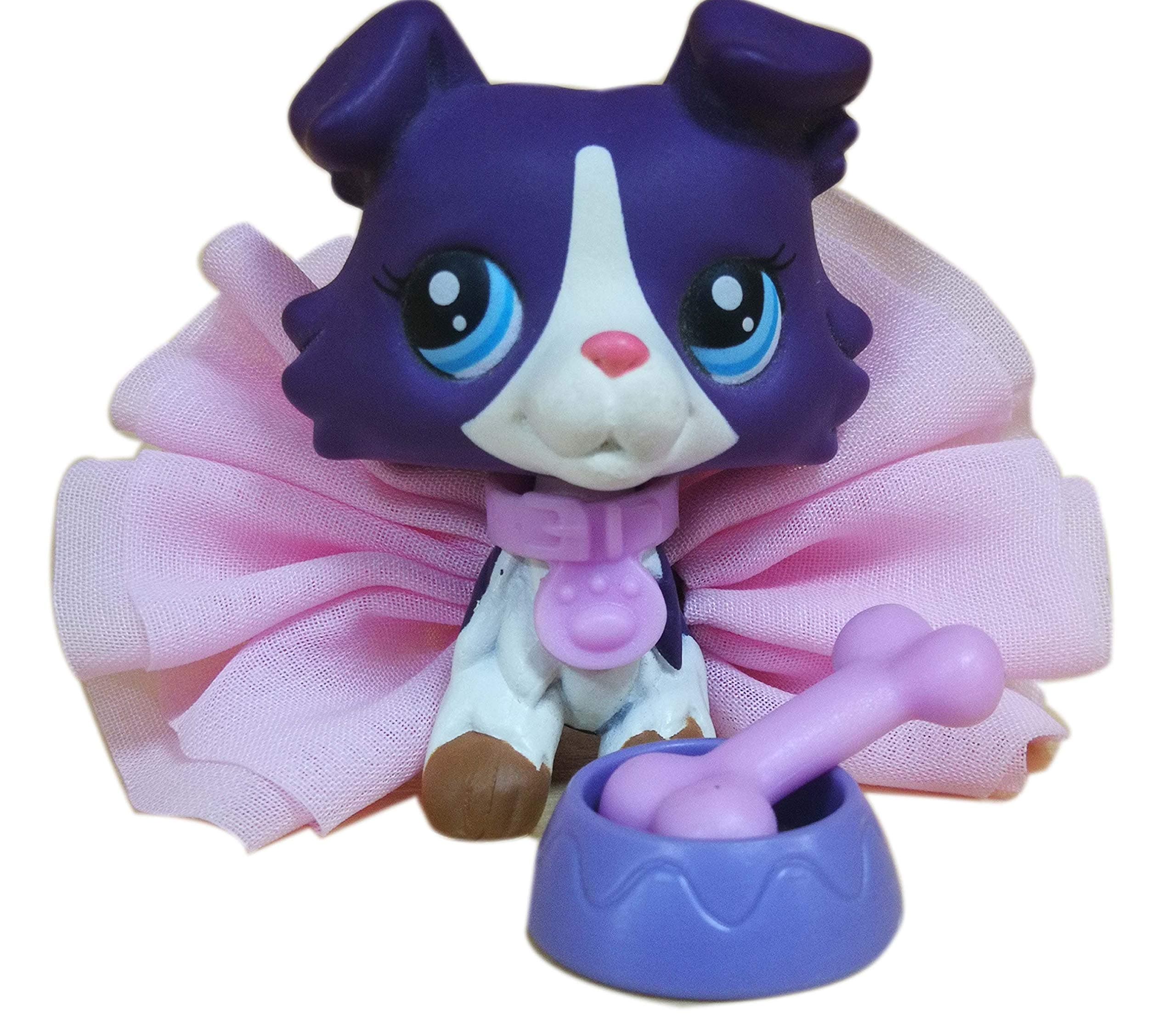 Toy Rare 1676 LPS Collie Purple Dog with Accessories Lot Bow Skirt Collar Collection Figure Girls Boys Gift