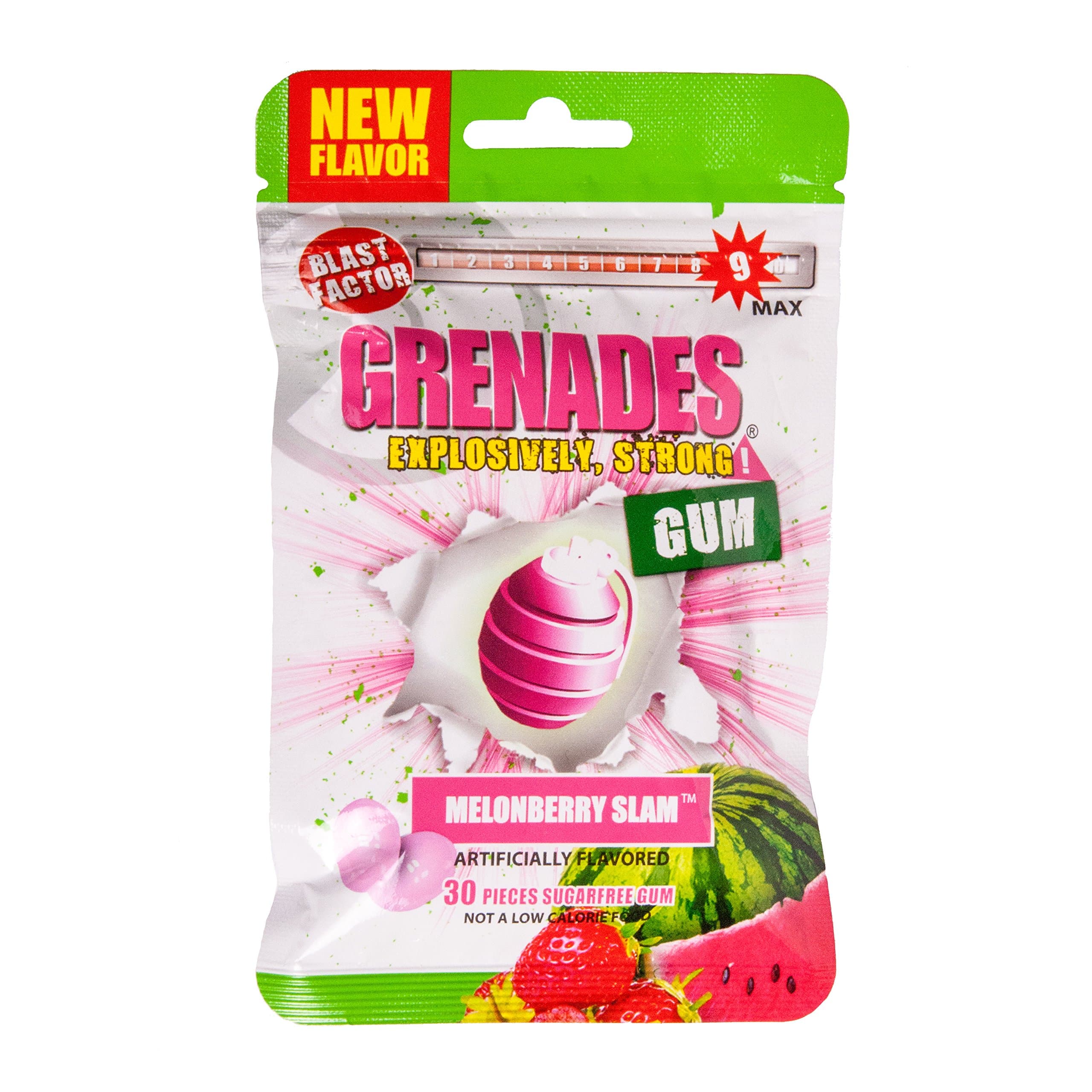 Grenades, Explosively Intense Sugar Free Chewing Gum (MelonBerry, 1 Pack)