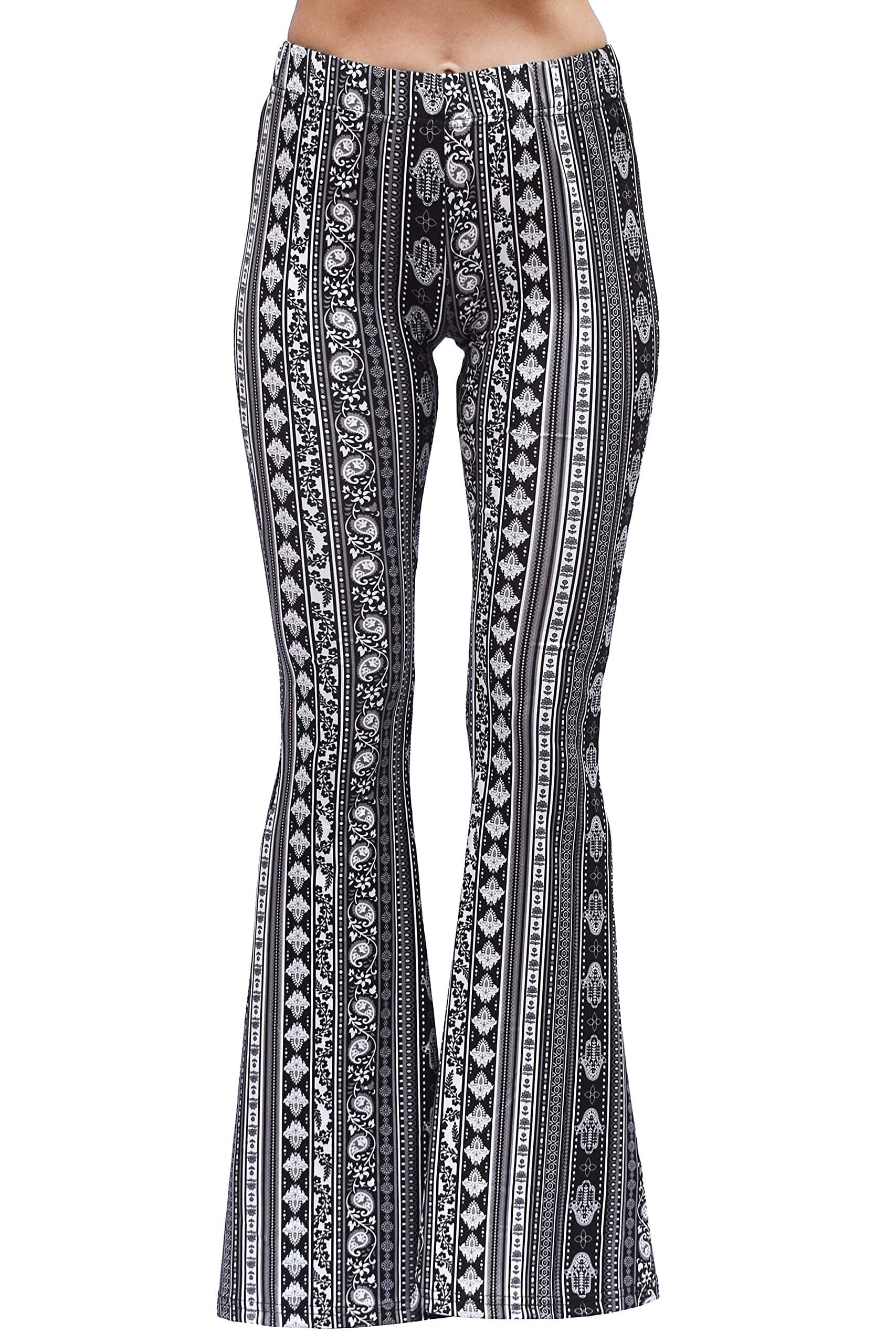 Daisy Del SolWomen's High Waist Gypsy Comfy Yoga Ethnic Tribal Stretch Palazzo 70s Bell Bottom Fit to Flare Pants