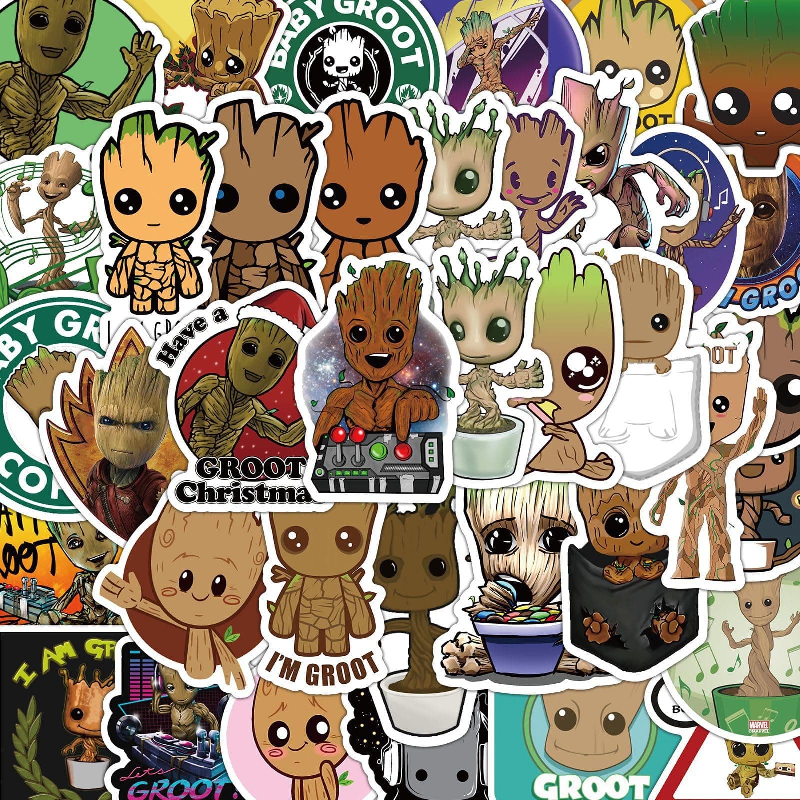 Groot Stickers 50 Pcs Water Bottle Waterproof Vinyl Decals,Cute Cartoon Characters Stickers for Kids Teens Adults Waterproof Vinyl Decals for Water Bottle Laptop Luggage