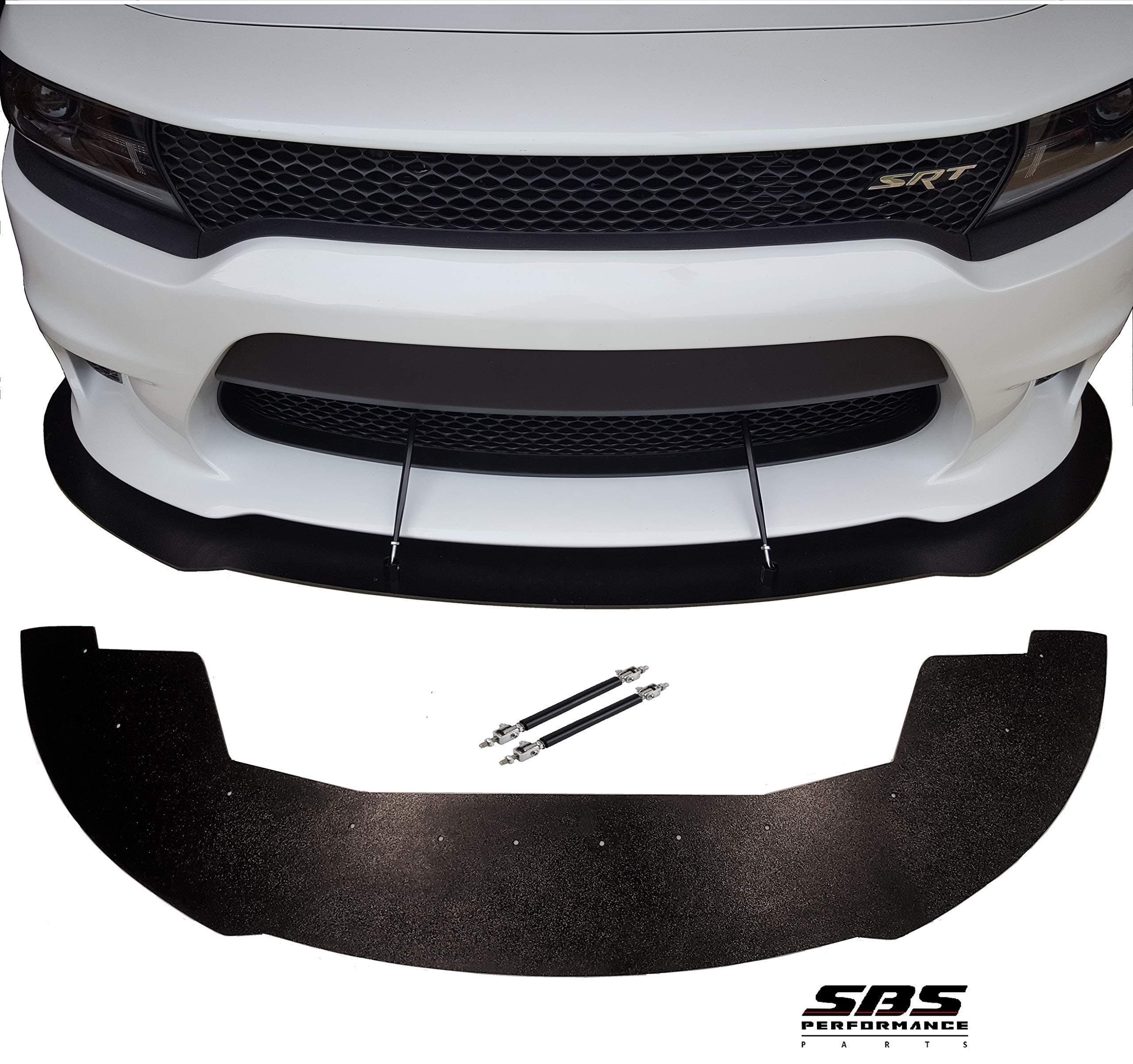 SBS Performance Parts' 1/4" ABS front chin Splitter spoiler & 2 carbon fiber support rods (SHIPPED SEPERATELY) only compatible with 2015-2021 Dodge Charger SRTs, Hellcats, Daytonas, Scat Packs