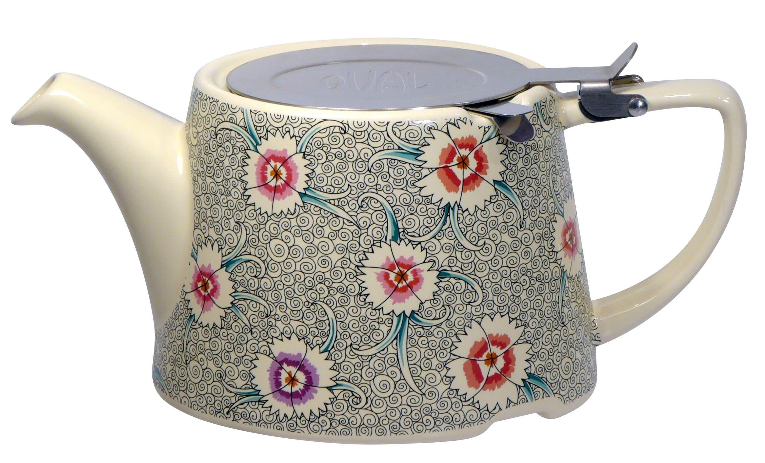 London Pottery Kaffe Fassett Oval-Filter Ceramic Infuser Teapot, 800 ml (28 fl oz) – Dianthus