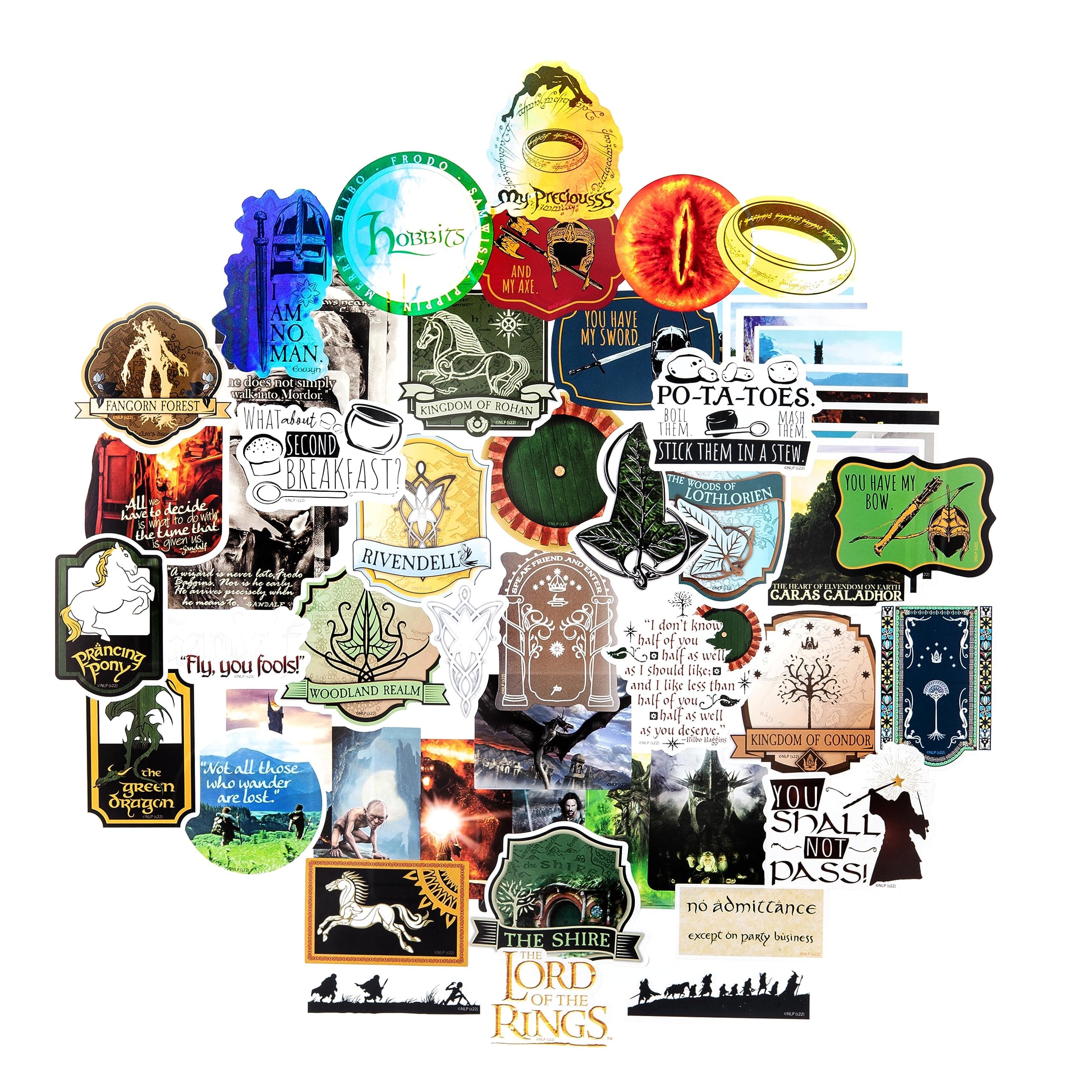 Conquest Journals Lord of The Rings Vinyl Stickers, 60 Unique Stickers Including 5 Holograms, Waterproof, UV and Scratch Resistant, Officially Licensed