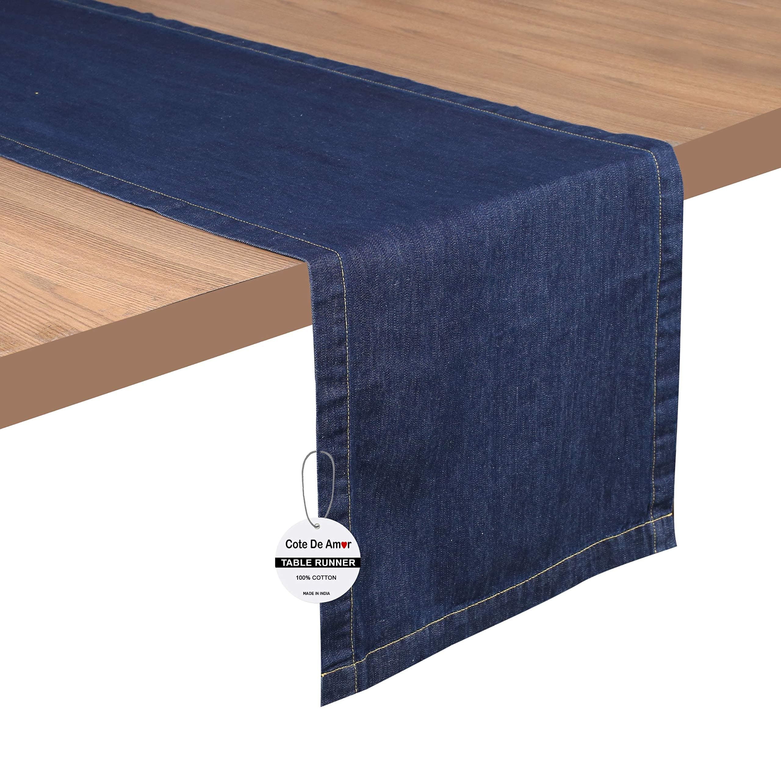 Cote De Amor100% Pure Cotton Table Runner Farmhouse 72 Inches Long - Parties Rustic Bridal Shower Decor Dining Table Runner, Wedding Table Runner 14x72 Denim Blue