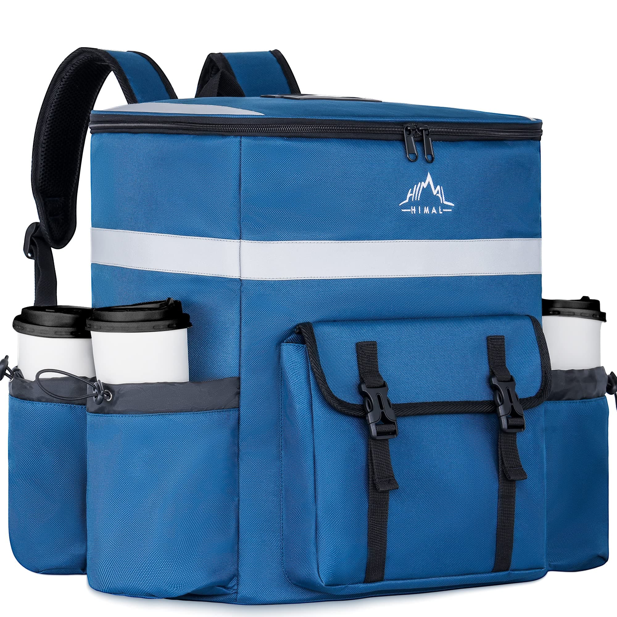 Food Delivery Backpack, Insulated Delivery Bags for Delivery Bike, Large Pizza Delivery Bag for HOT/COLD with 4 Pockets Reflective Strip for Uber Eat,Camping & Beach (Blue)