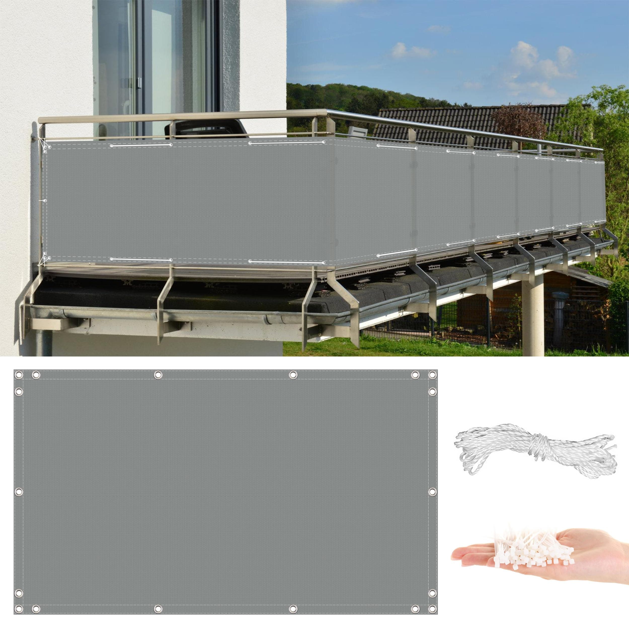 AYLFBFUGrey Balcony Privacy Screen 100x650cm, Balcony Shield Cover UV Protection Windscreen Weatherproof (in Various Sizes & Colours) Shield Mesh for Balcony, Patio Fence