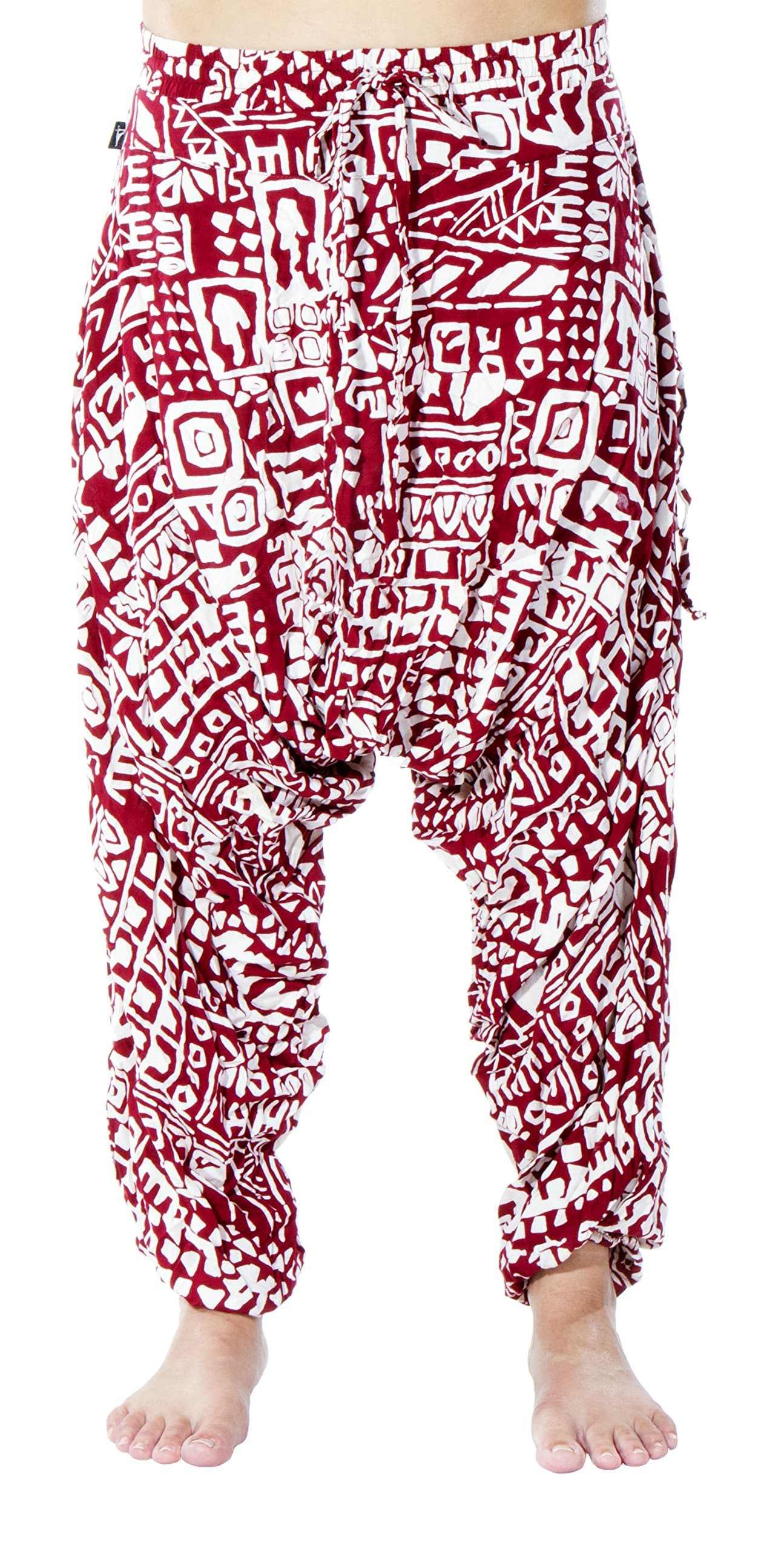 Buddha Pants Harem Men's Savannah Flair Yoga Pants Small Red Aztec