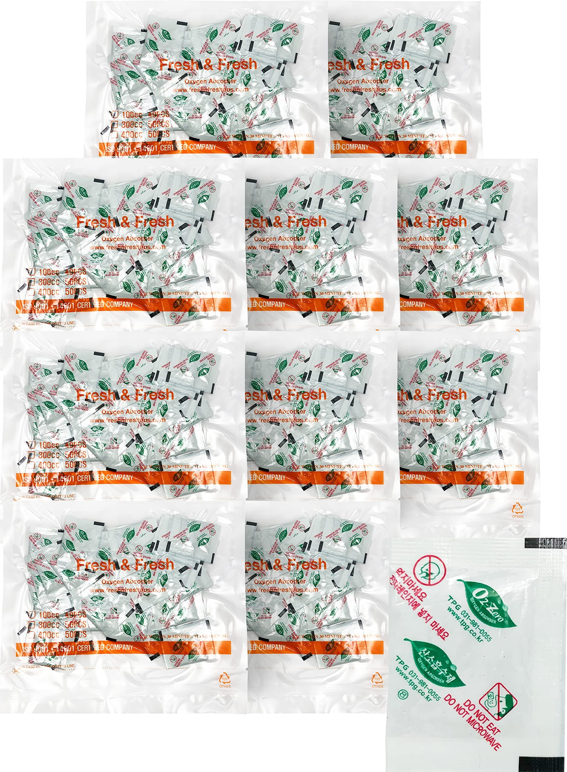 100 CC [400 Packets] Premium Oxygen Absorbers for Food Storage, Oxygen Scavengers Packets(10 Bag of 40 Packets) - ISO 9001 Certified Facility Manufactured