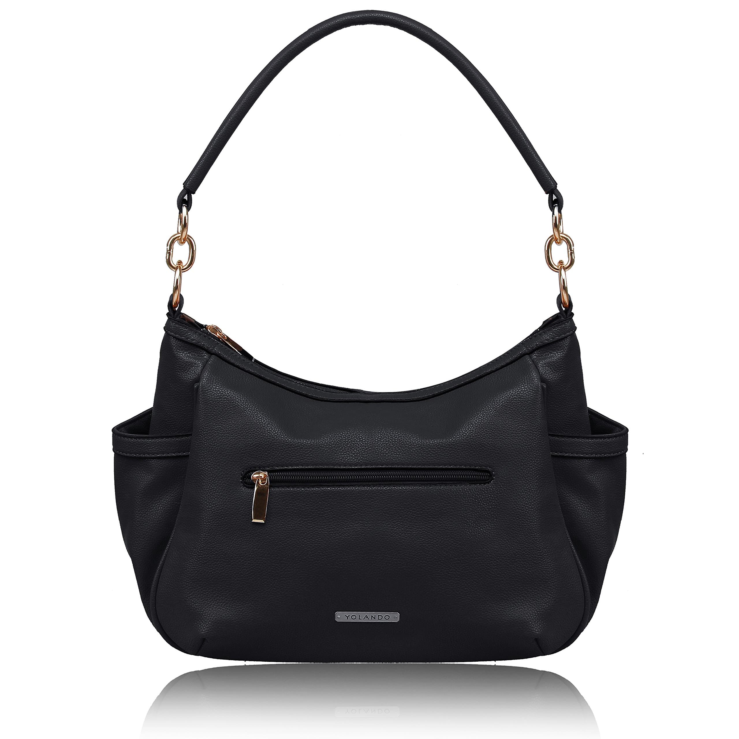 Women Vegan Leather Zipper Tote Bag Handbags Medium Ladies' Purse YT0021 Black