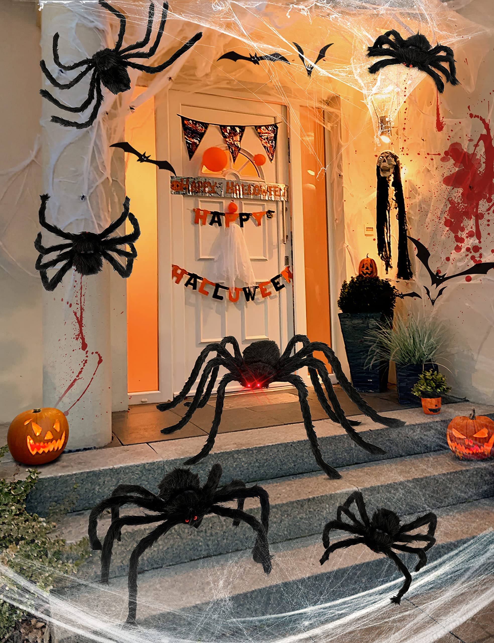 6 Packs Halloween Plush Spiders Set Scary Fake Spider for Indoor Outdoor Halloween Decor for Home Party Yard Haunted House Decorations (6 Different Sizes)