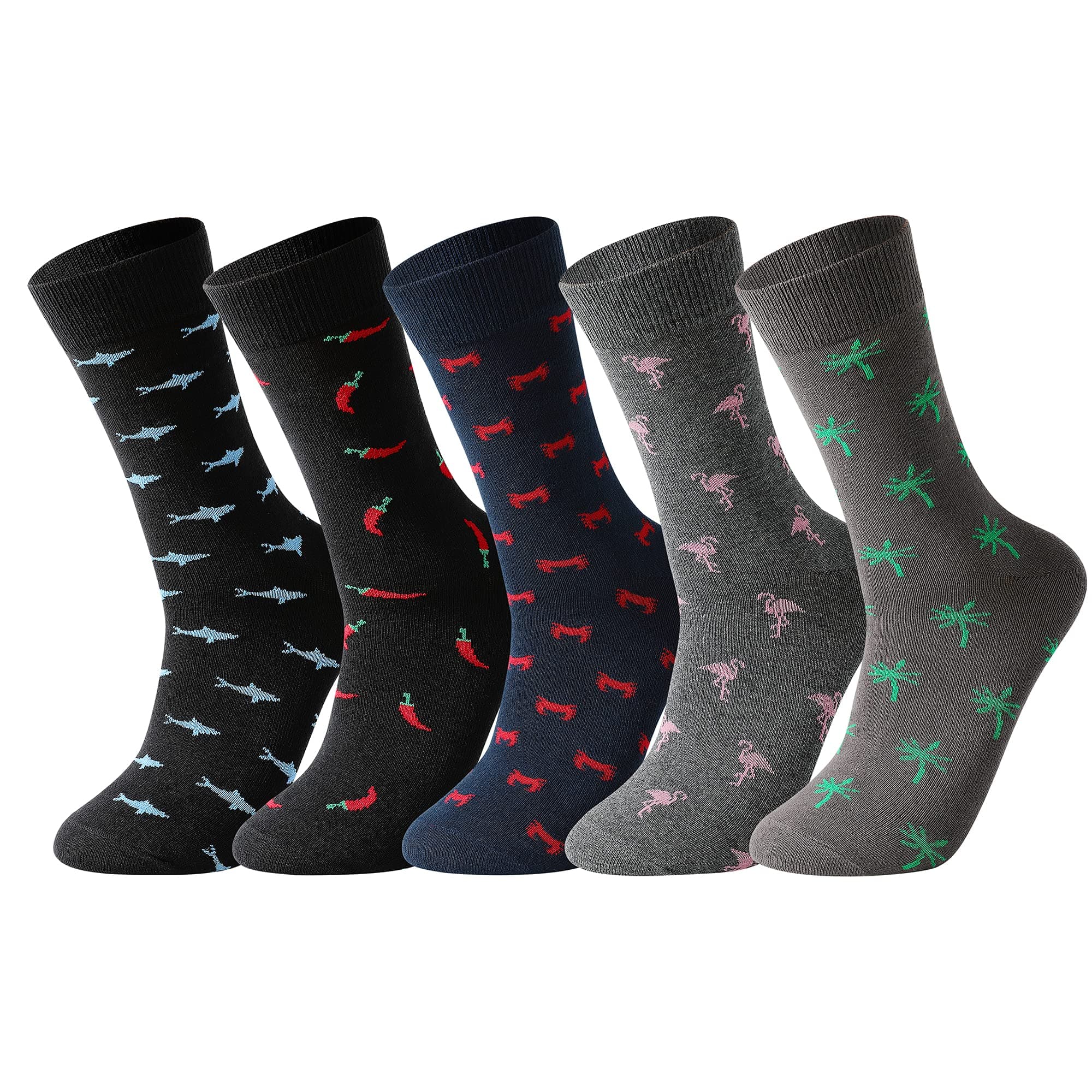 5 Pack Mens Combed Cotton Colorful Patterned Happy and Dress Socks