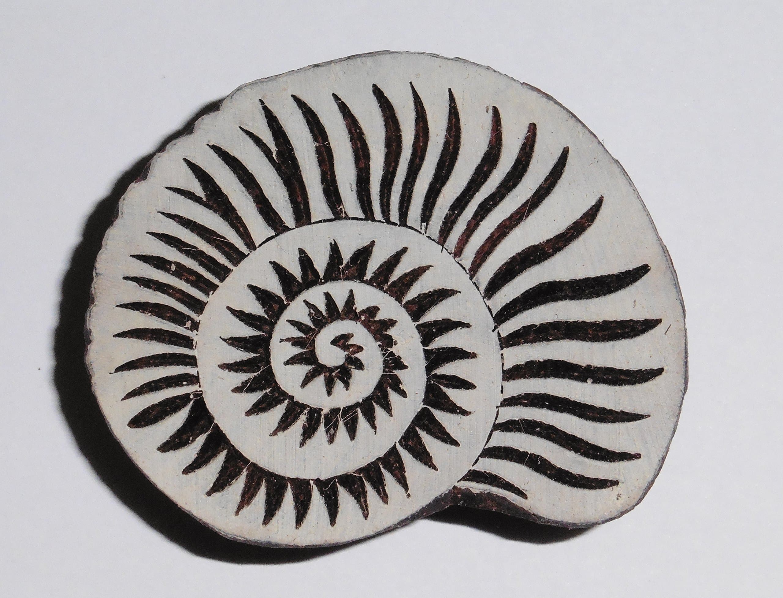 Ammonite Seashell Shaped Indian Hand Carved Wooden Printing Block Stamp