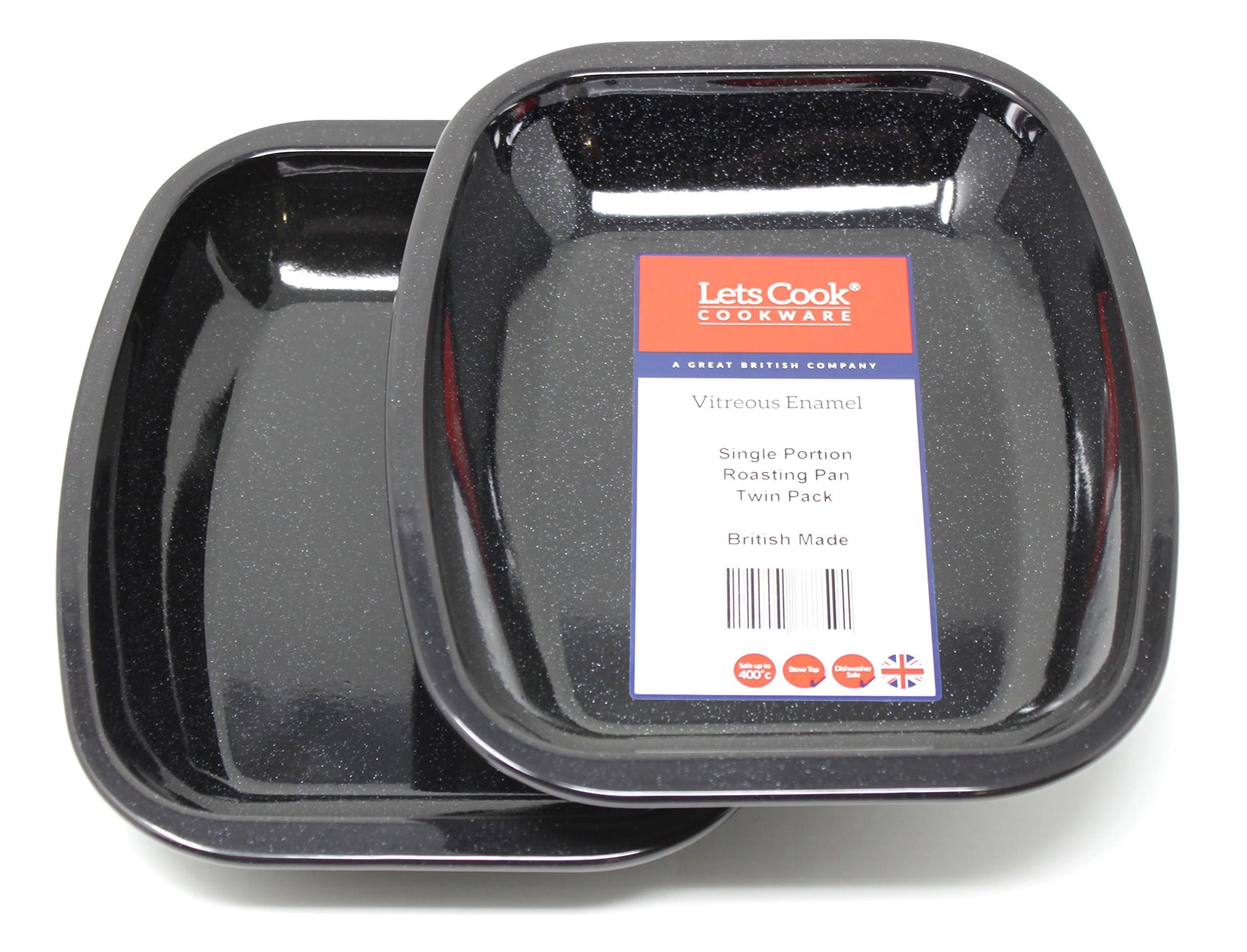 Vitreous Enamel Single Portion Oven Roaster/Roasting Pan Twin Pack, British Made by Lets Cook Cookware