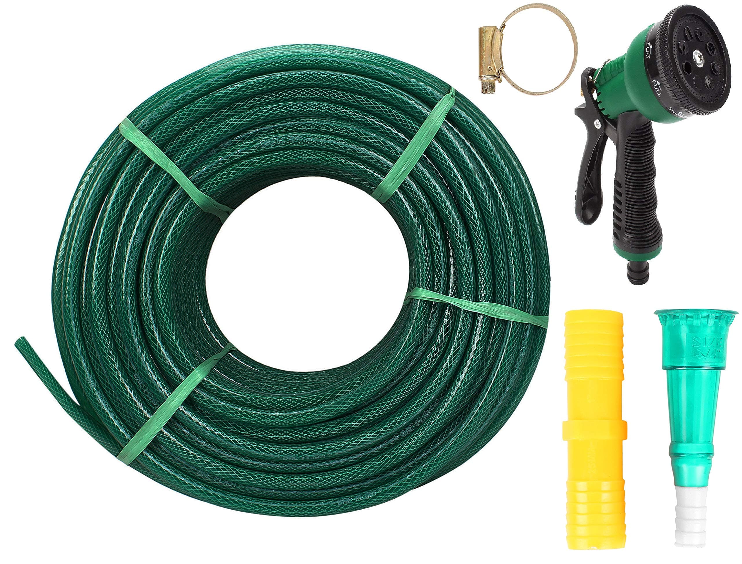 Tramp Badger 0.5Inch(12.5mm)15 Meters(48.5 feet) Green,3 Layered Heavy Duty Braided Garden Hose Pipe with 8 Mode Spray Gun Garden,Car Wash,Floor Clean,Pet Bath Use,10 Year Replacement Warranty