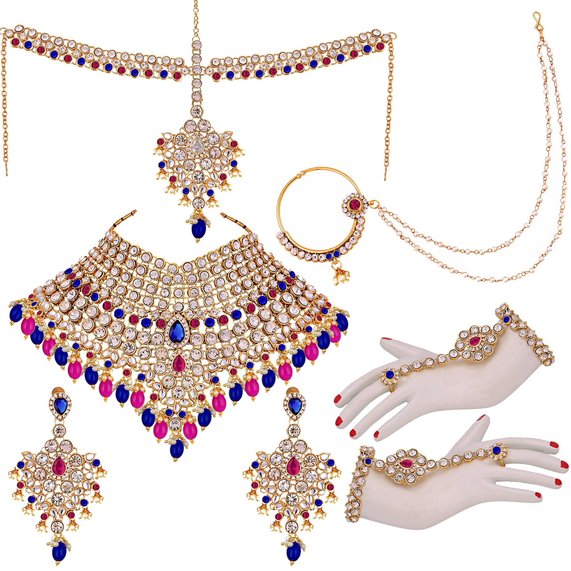 Lucky Jewellery Wedding Designer Gold Plated Dulhan Choker Bridal Set with sheeshpatti for Girls & Women (2475-L1ZS-KD124-)
