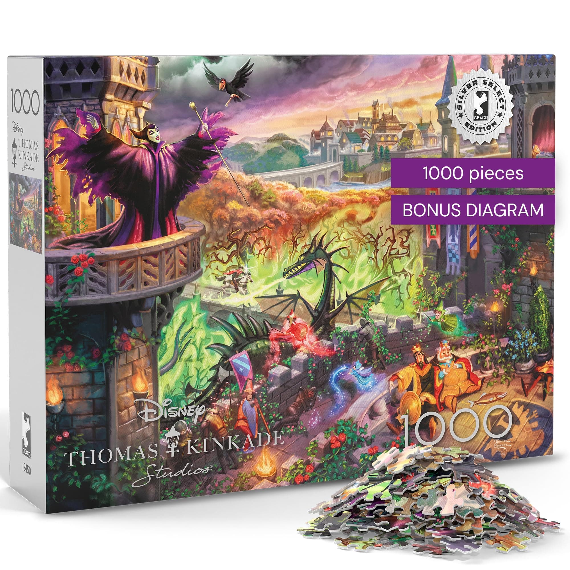 Silver Select Thomas Kinkade Disney Maleficent 1000 Piece Jigsaw Puzzle for Adults – Precision-Cut Pieces, Beautiful Artwork, and Hours of Relaxing Fun