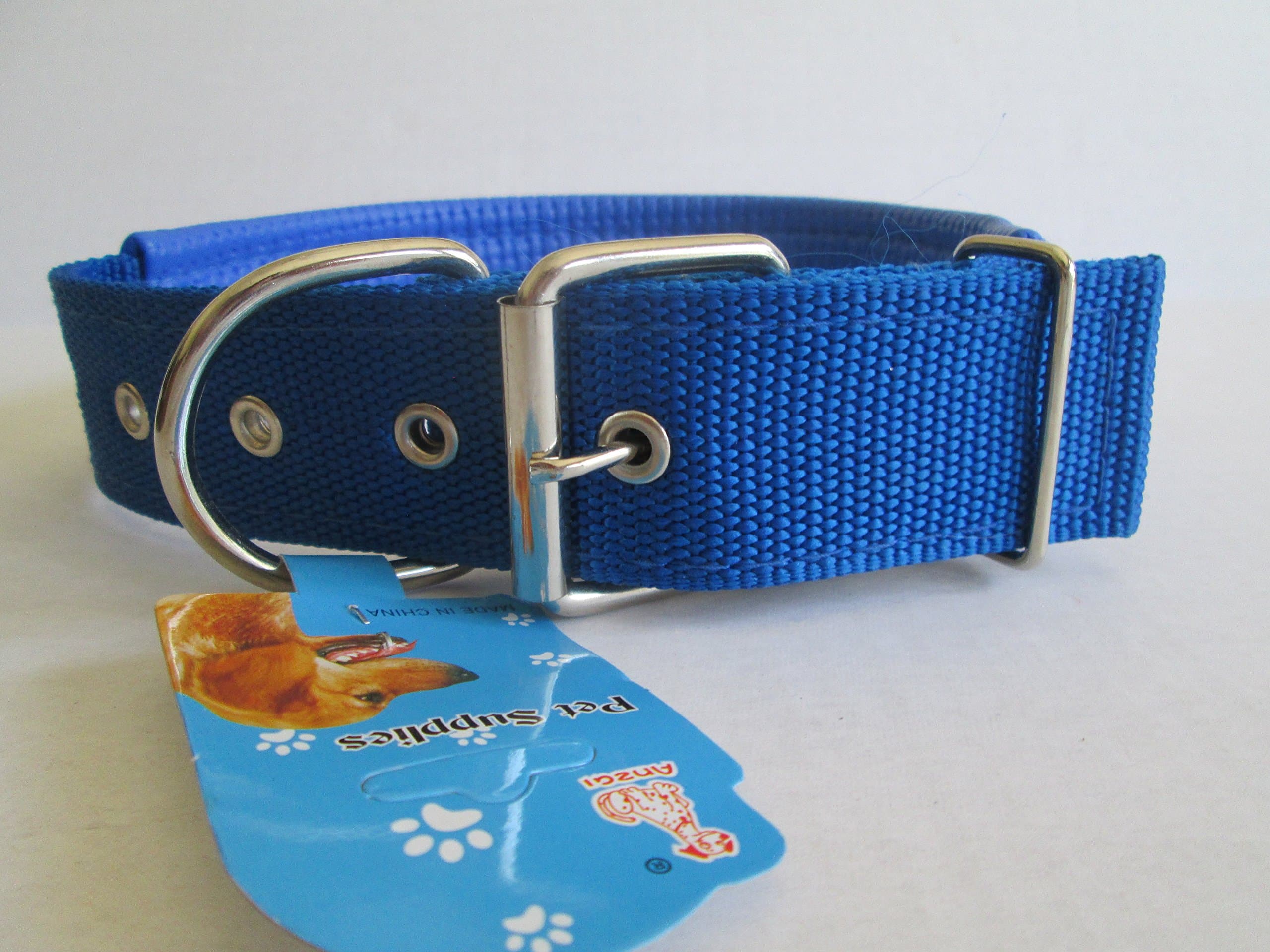Anzai Heavy Duty Padded Collar With Metal Buckles For 16"-19" Neck Large Dogs, Blue