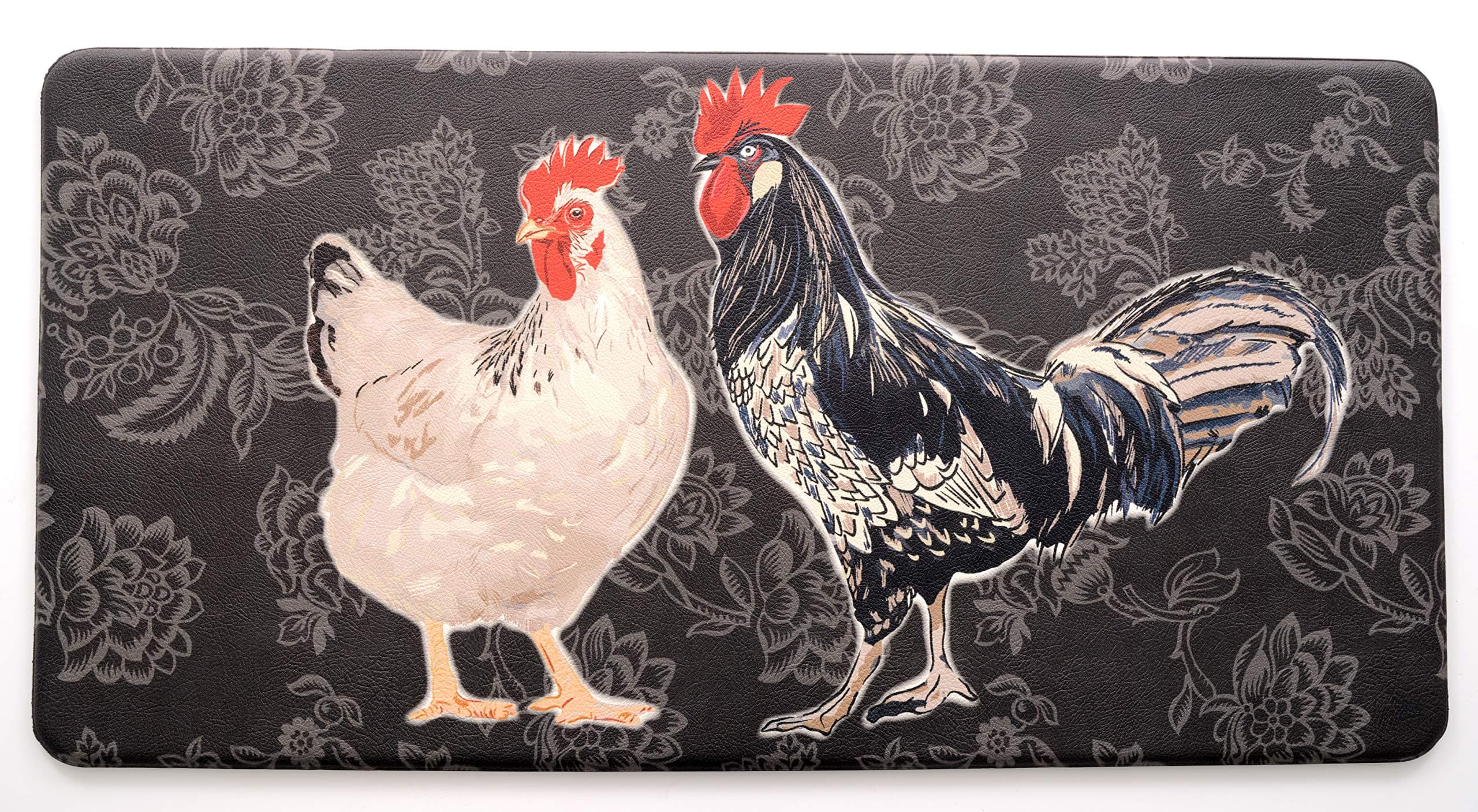 Kitchen Anti-Fatigue Mats - Two Roosters, Black, 20" x 39", 1/2" thick