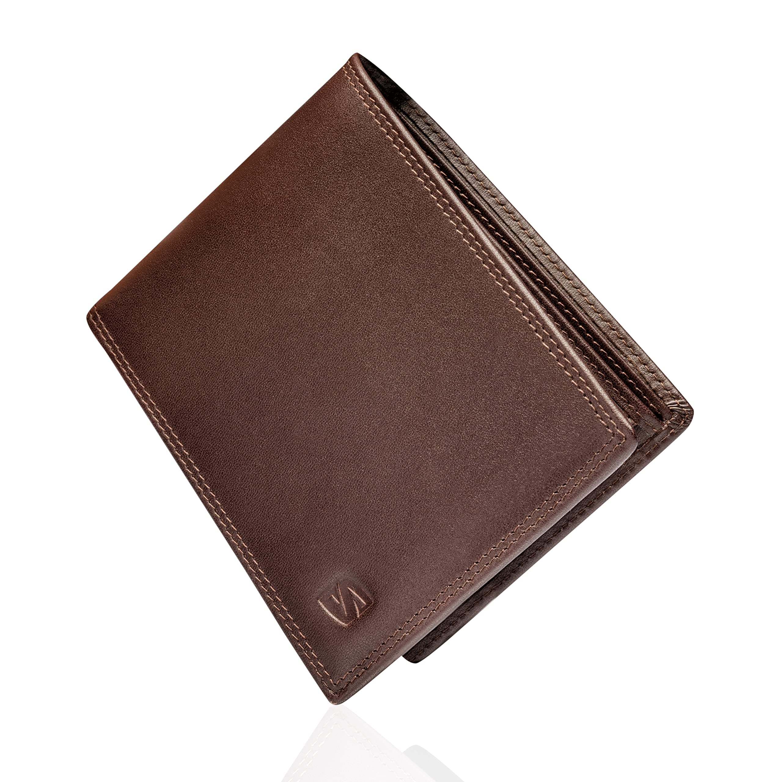 SERASAR | Leather Wallet [Space] for Men with RFID Protection | Brown | Real Leather | 12 Card Slots | Including Gift Box | Great Gift Idea | Purse Men
