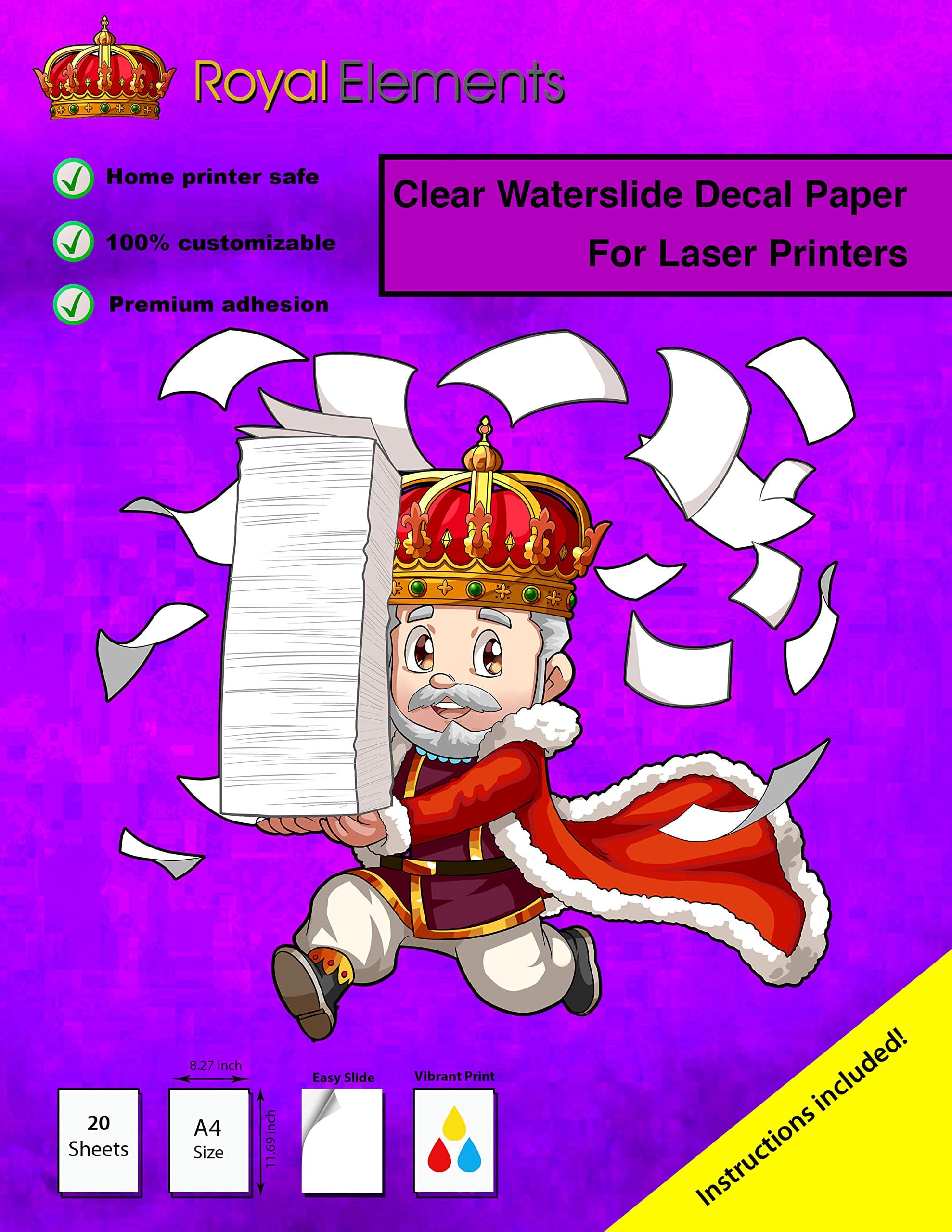 Royal Elements Waterslide Decal Paper - Clear for Laser Printers - 20 Sheets