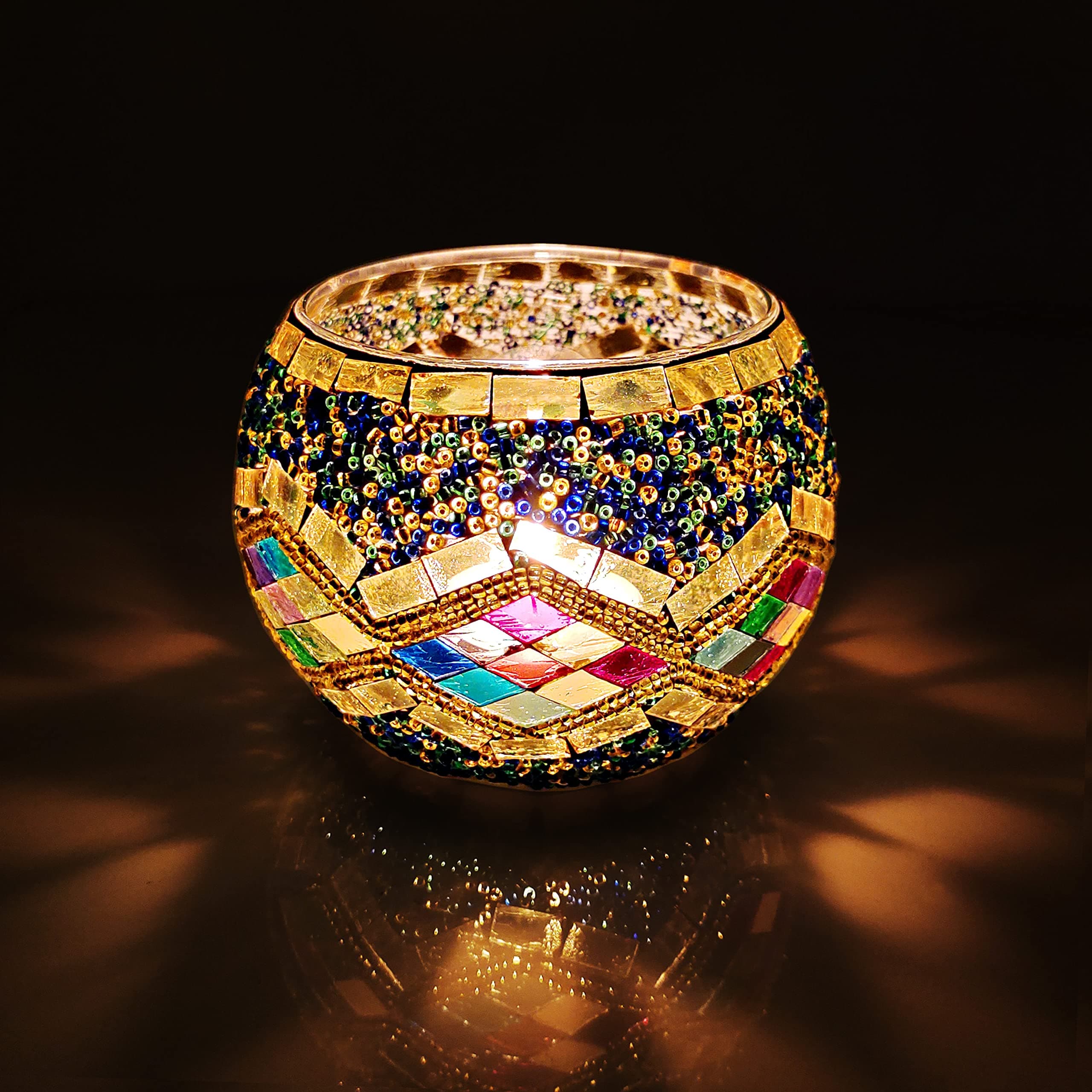 Eabhle Turkish Mosaic Glass Tea Light Holder, Votive Candle Holders , Party Decor, Magic Lamp Shades for Home (Turkish Rainbow)