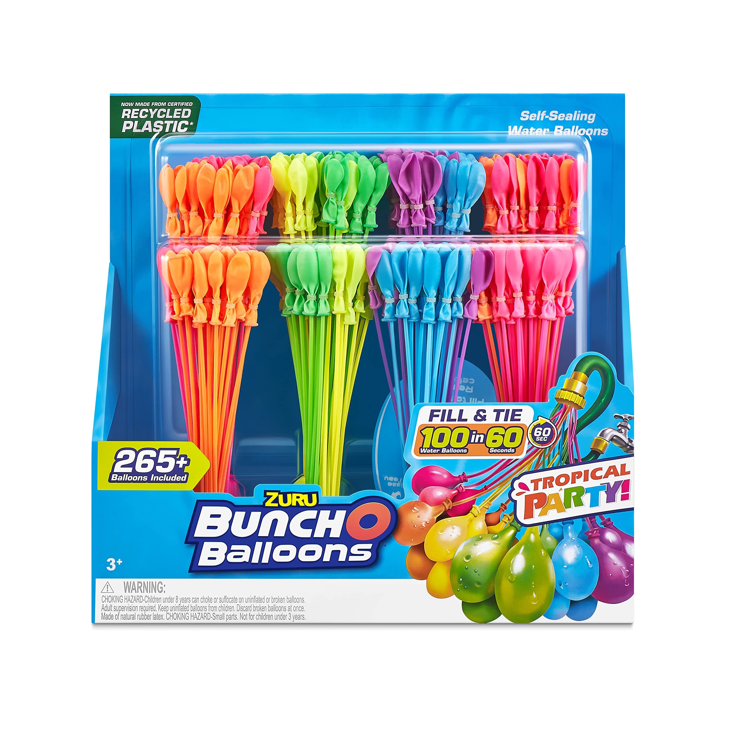 Bunch O Balloons Tropical Party 250 plus Rapid-Filling Self-Sealing Water Balloons (8 Pack)