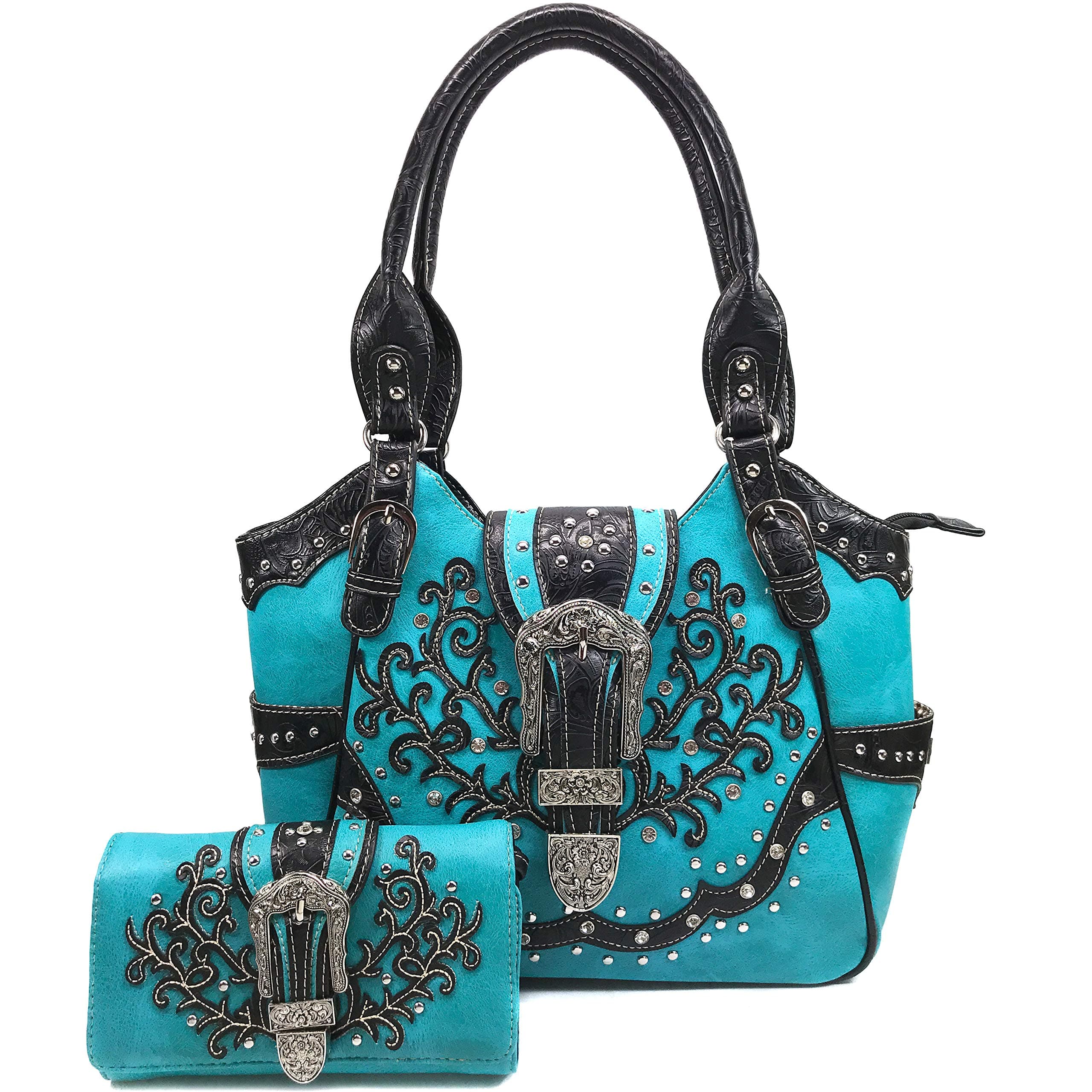 American Albino Floral Embroidery Buckle Shoulder Concealed Carry Handbag Purse