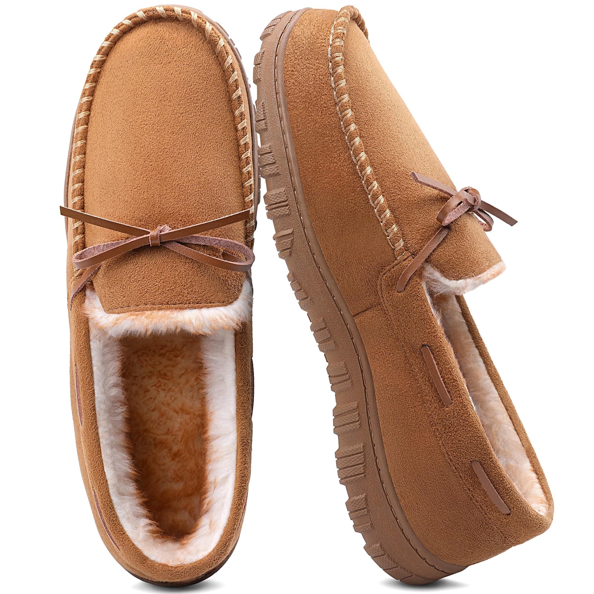 Men's Warm Soft Plush Memory Foam House Moccasin Slippers - Comfortable Non-Slip Indoor/Outdoor - Black, Beige, Brown